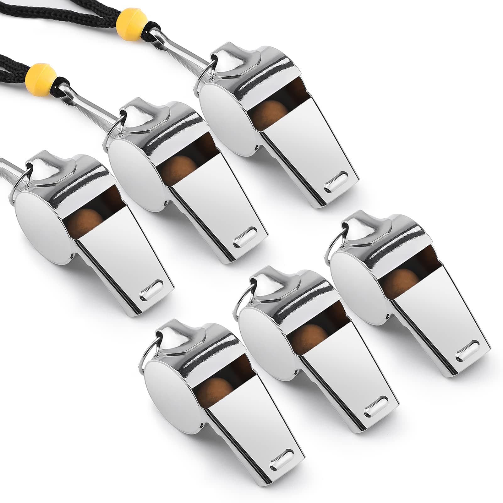 KTRIO Whistle, Metal Sports Whistles with Lanyard, Loud Crisp Sound Whistles for Coaches, Referees, Teachers, Training 6 Pack
