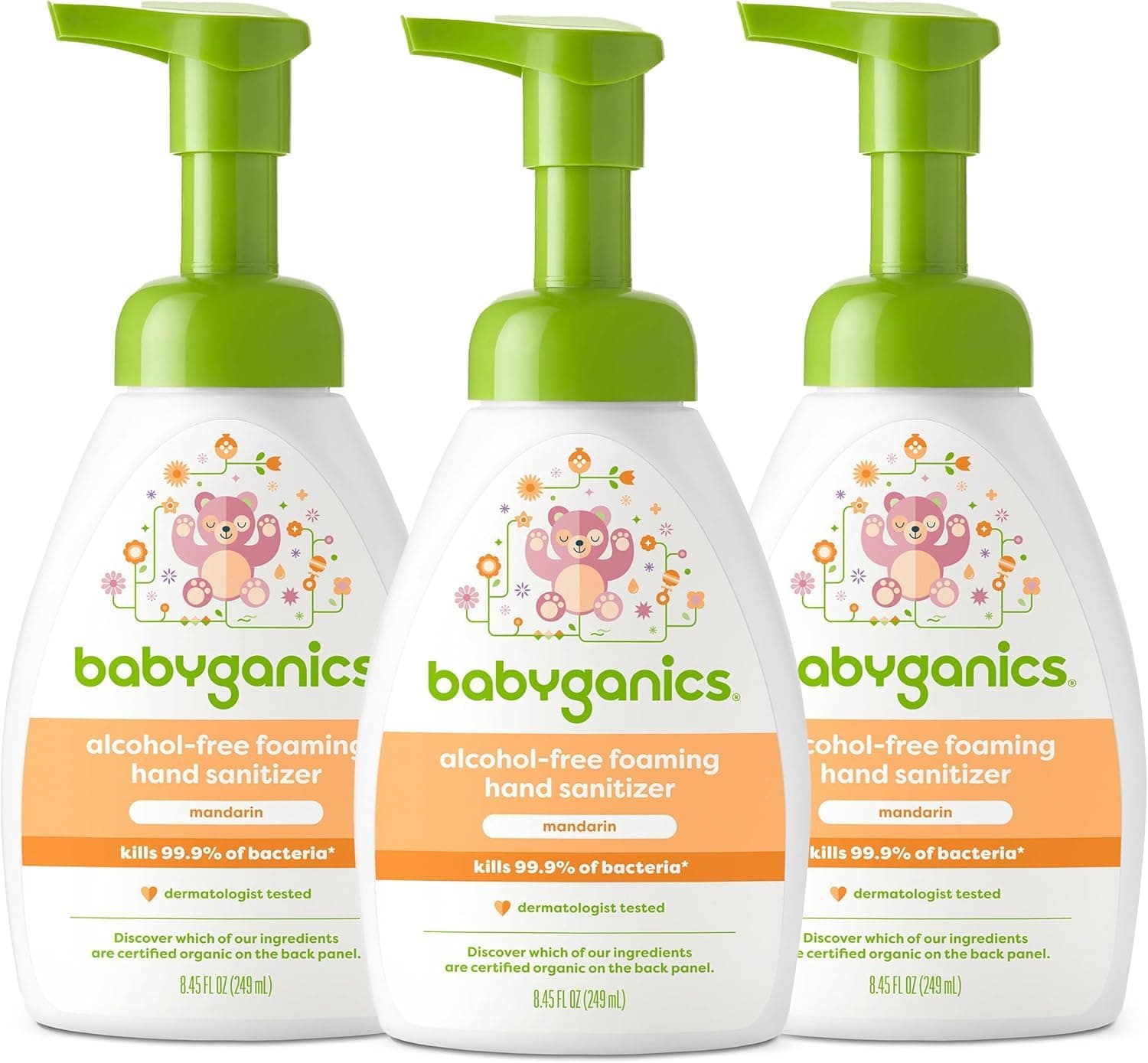 Babyganics Alcohol-Free Foaming Hand Sanitizer, Pump Bottle, Mandarin, 8.45 oz, 3 Pack Mandarin 8.45 Fl Oz (Pack of 3)