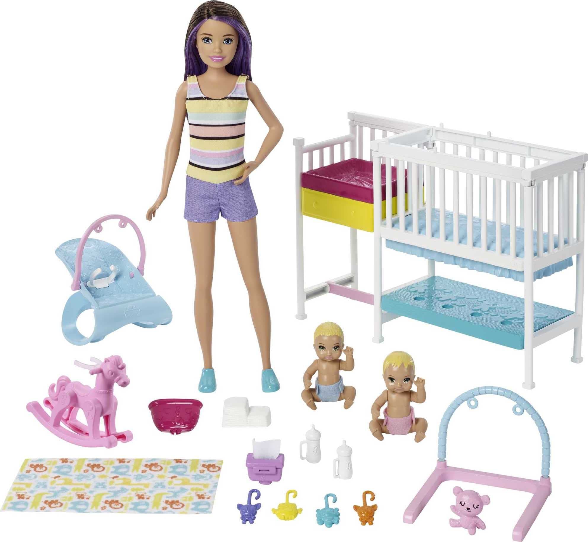 Barbie Skipper Babysitters Inc Dolls & Playset, Nap 'n Nurture Nursery, Skipper Doll, Baby Doll, Crib & 10+ Accessories, Working Toy Bouncer Nursery Playset