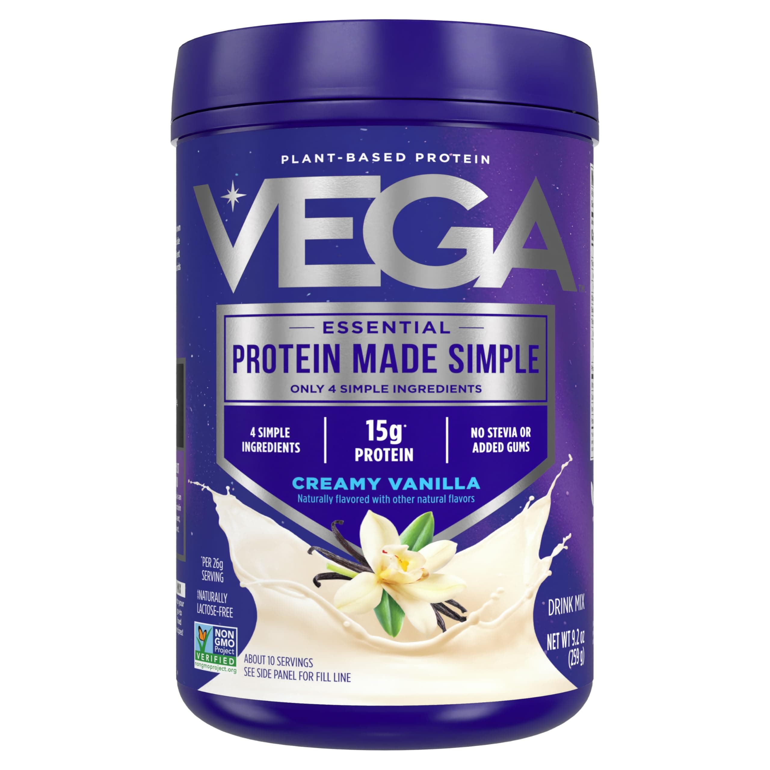 Vega Protein Made Simple Protein Powder, Vanilla - Stevia Free, Vegan, Plant Based, Healthy, Gluten Free, Pea Protein for Women and Men, 9.2 oz (Packaging May Vary) Vanilla 9.2 Ounce (Pack of 1)