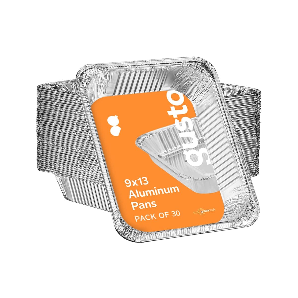 GUSTO [30 Count 9x13 Inch Aluminum Pans, Half Size Deep Steam Foil Pans - Table Pans for Baking, Cooking, Heating, Storing and Food Prepping - (Formerly Comfy Package) 9x13 Without Lids - Silver