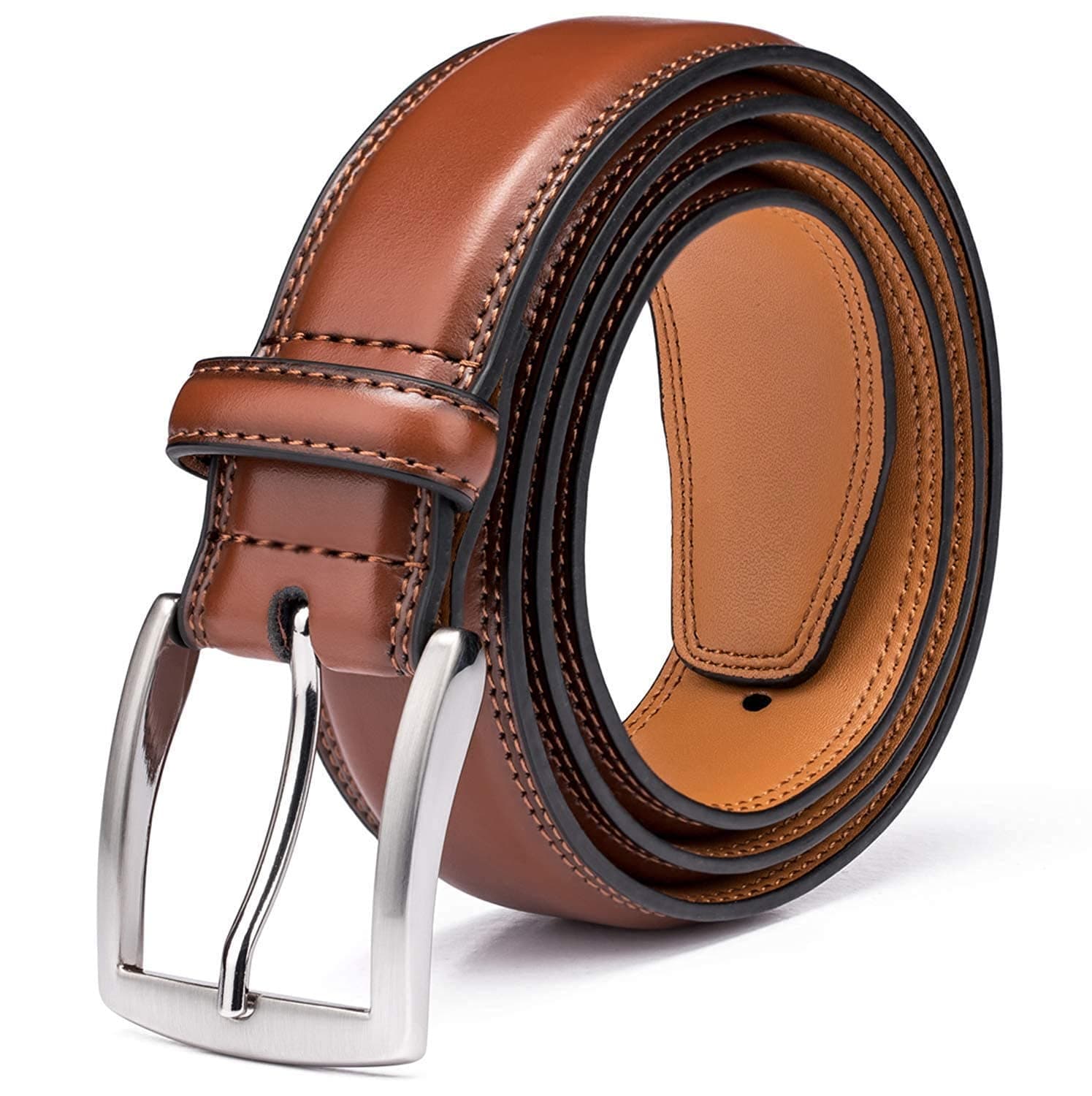 KM Legend Mens Genuine Leather Dress - Classic & Fashion For Work Business And Casual Belt Essential Brown 34