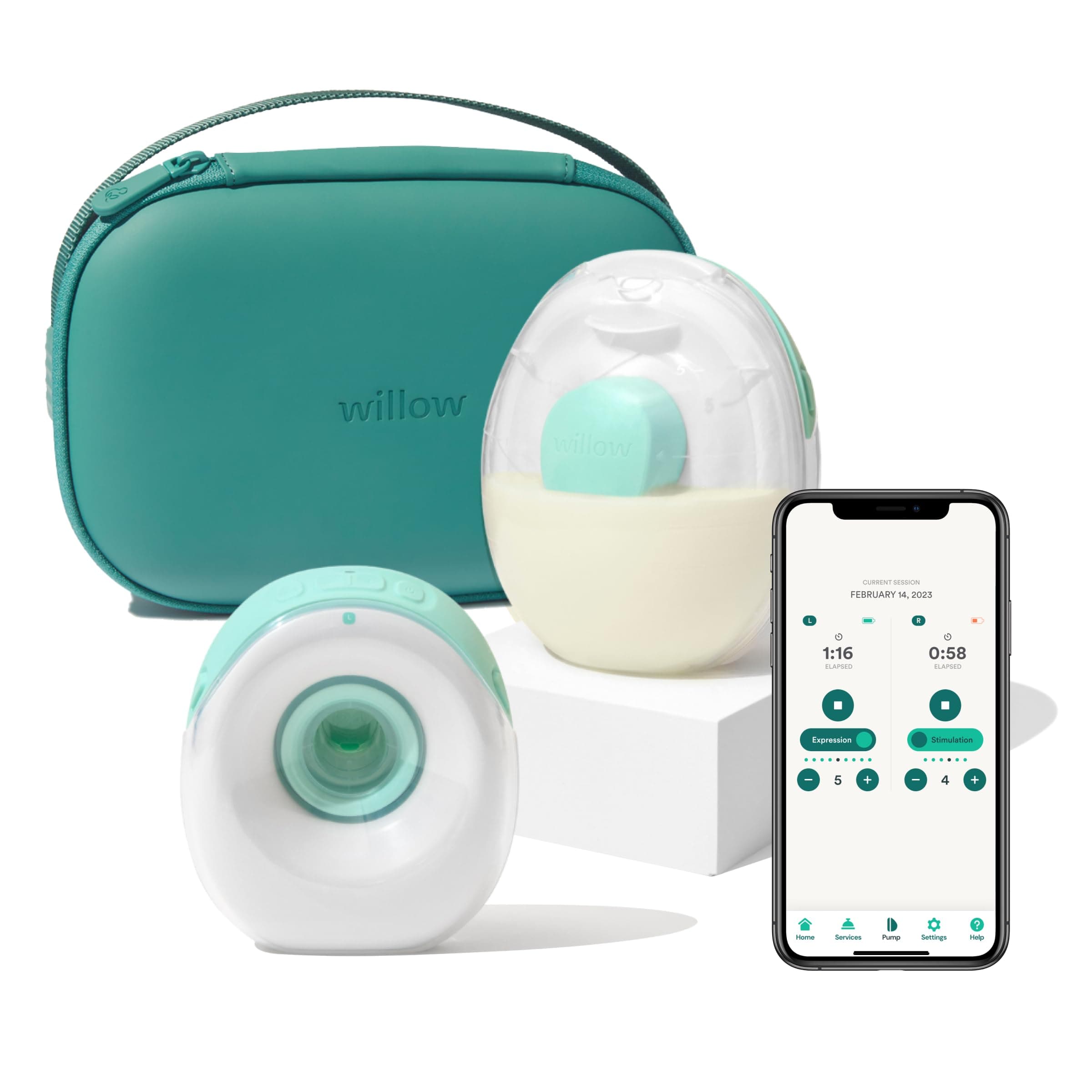Willow Go - Wearable Breastfeeding Pump and Teal Case - Hands Free Breast Pump
