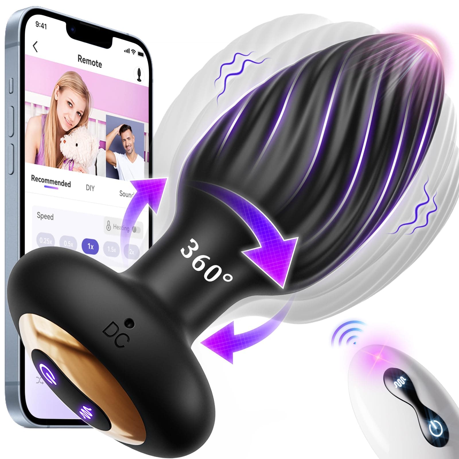 360° Rotation Adult Sex Toys for Men Prostate Massager - Swirl Surround Stimulate Prostate Point APP Remote Control, Adult Toys Anal Plug Vibrating Butt Plug with 9 Vibrating, Anal Toys S&M Paddles Normal
