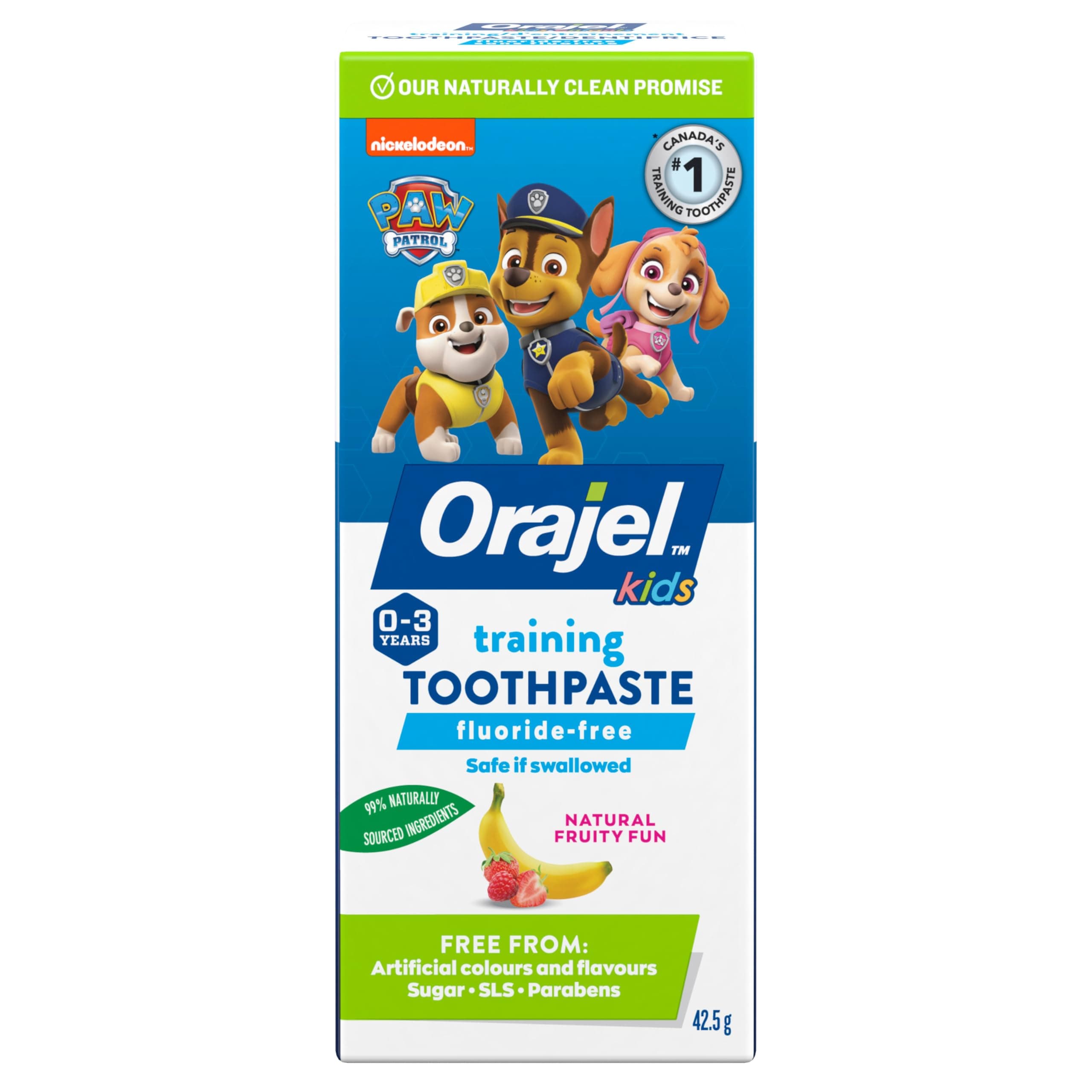 Orajel Kids Paw Patrol Fluoride-Free Training Toothpaste, Natural Fruity Fun Flavor, #1 Pediatrician Recommended , 1.5oz Tube 1.5 Ounce (Pack of 1)