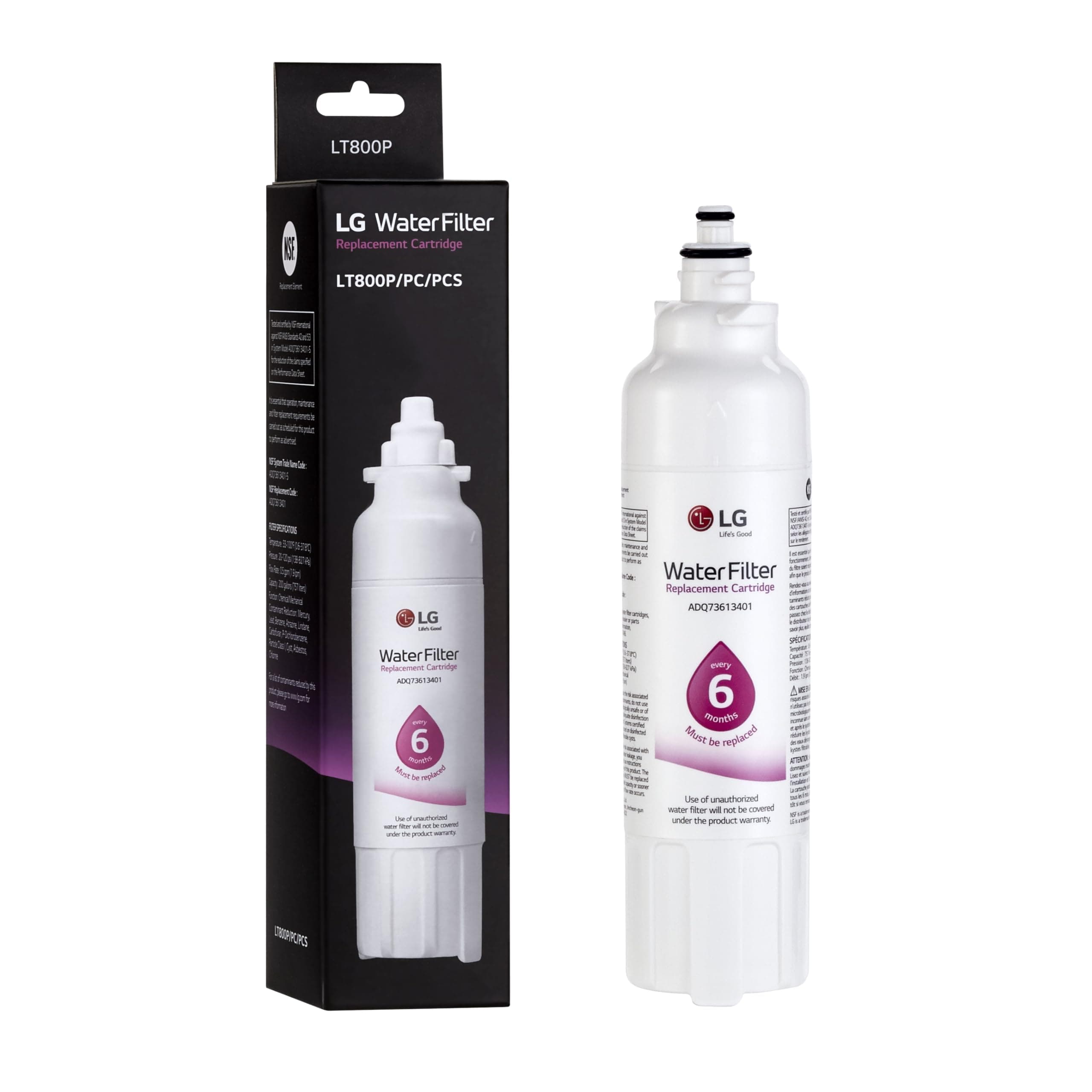 LG LT800P- 6 Month / 200 Gallon Capacity Replacement Refrigerator Water Filter (NSF42 and NSF53) ADQ73613401, ADQ73613408, or ADQ75795104, White 1 Pack