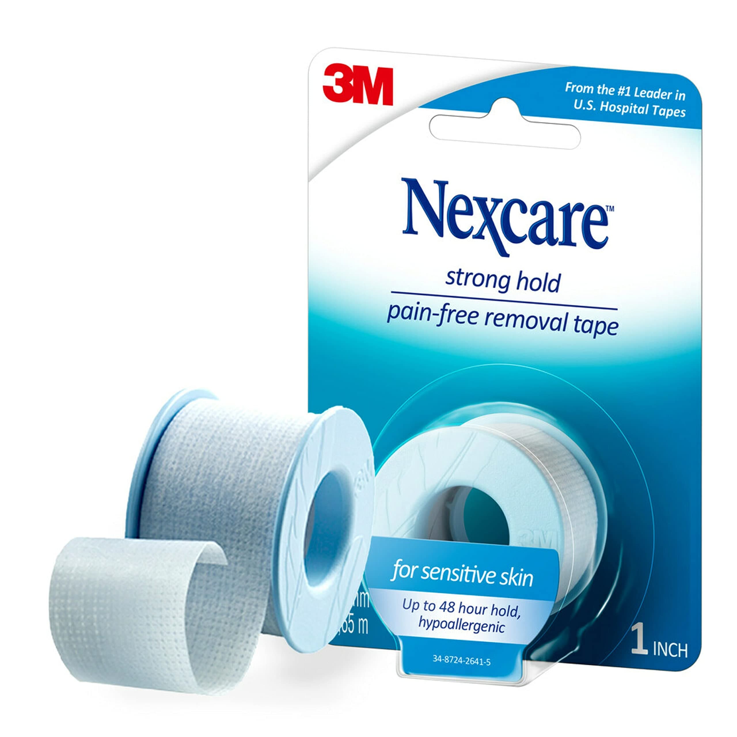 Nexcare Strong Hold Pain-Free Removal Tape for Sensitive Skin, 1 in x 4 yd, 1 Roll 1 Count (Pack of 1)