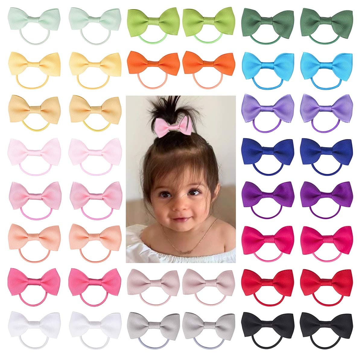 Baby Hair Ties with Bows for Toddler - 2 Inch Elastic Ponytail Holders Small Hair Ties For Baby Girls Infants Hair Accessories 40 Pieces Hair Tie 40p - A