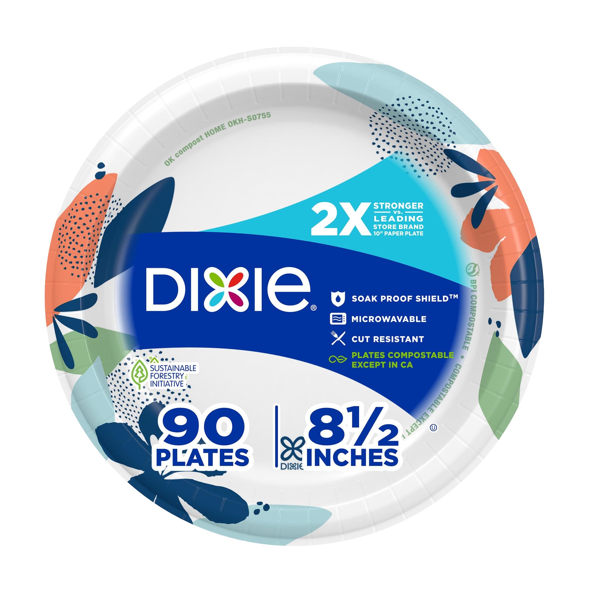 Dixie Medium Paper Plates, 8.5 Inch, 90 Count, 2X Stronger*, Microwave-Safe, Soak-Proof, Cut Resistant, Disposable Plates For Everyday Breakfast, Lunch, & Dinner Meals 90 Count (Pack of 1)