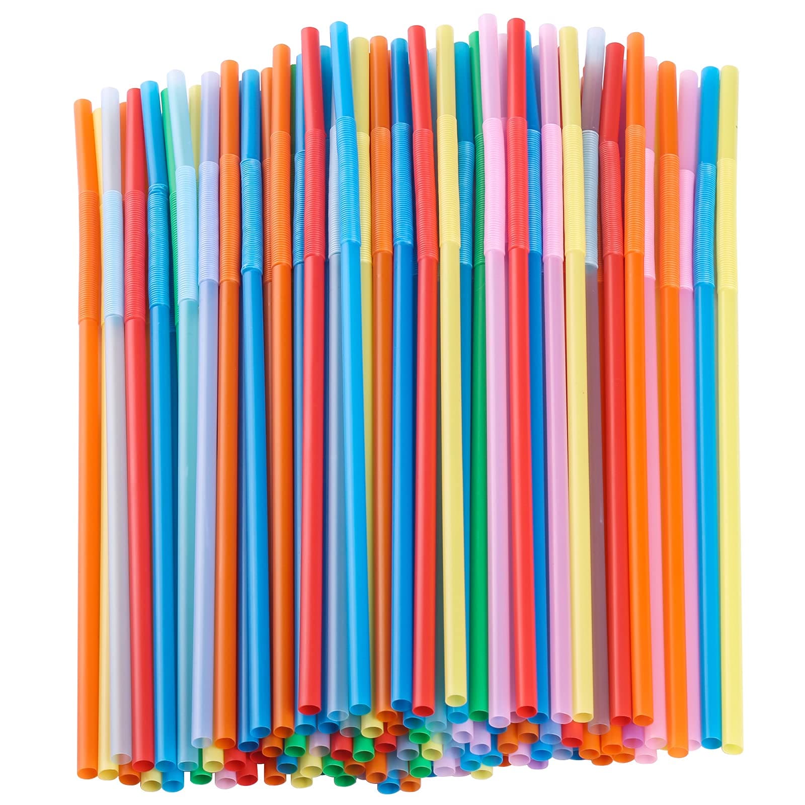 12.8inch Disposabl Drinking Straws, Colorful Extra Long Flexible Bendy Party Straws, 100 Pieces