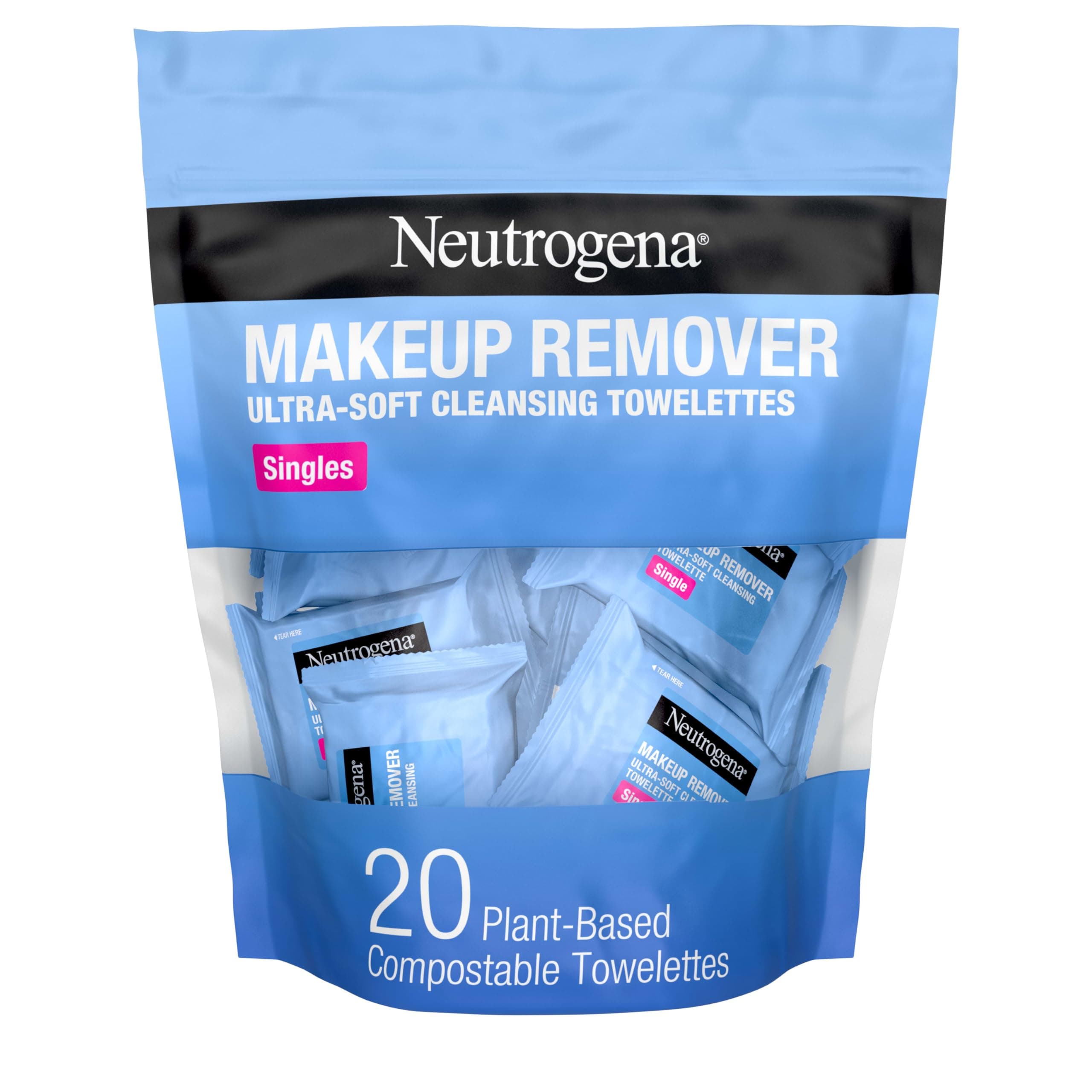 Neutrogena Makeup Remover Wipes Singles, Individually Wrapped, Daily Facial Cleanser Towelettes, Gently Removes Oil & Makeup, Alcohol-Free, 20 ct 20ct Original Singles (Pack of 1)