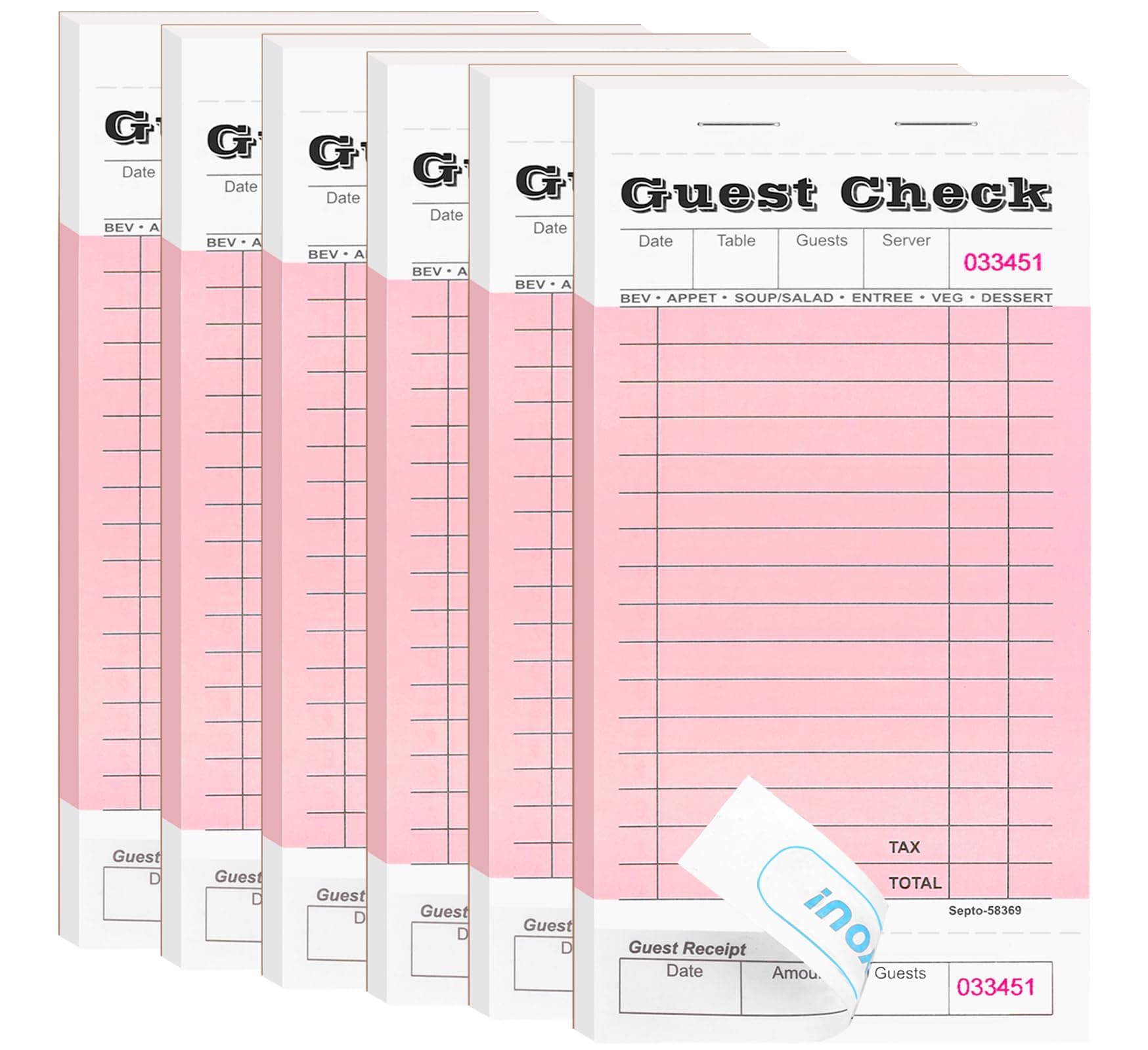 6 Pack Server Note Pads, Guest Check Books for Servers, Guest Checks Notepad for Waiter Waitress Servers, Waitress Notepad for Restaurants Food Order, 50 Sheets/Pad, Pink Guest Check Pink 6 Pack