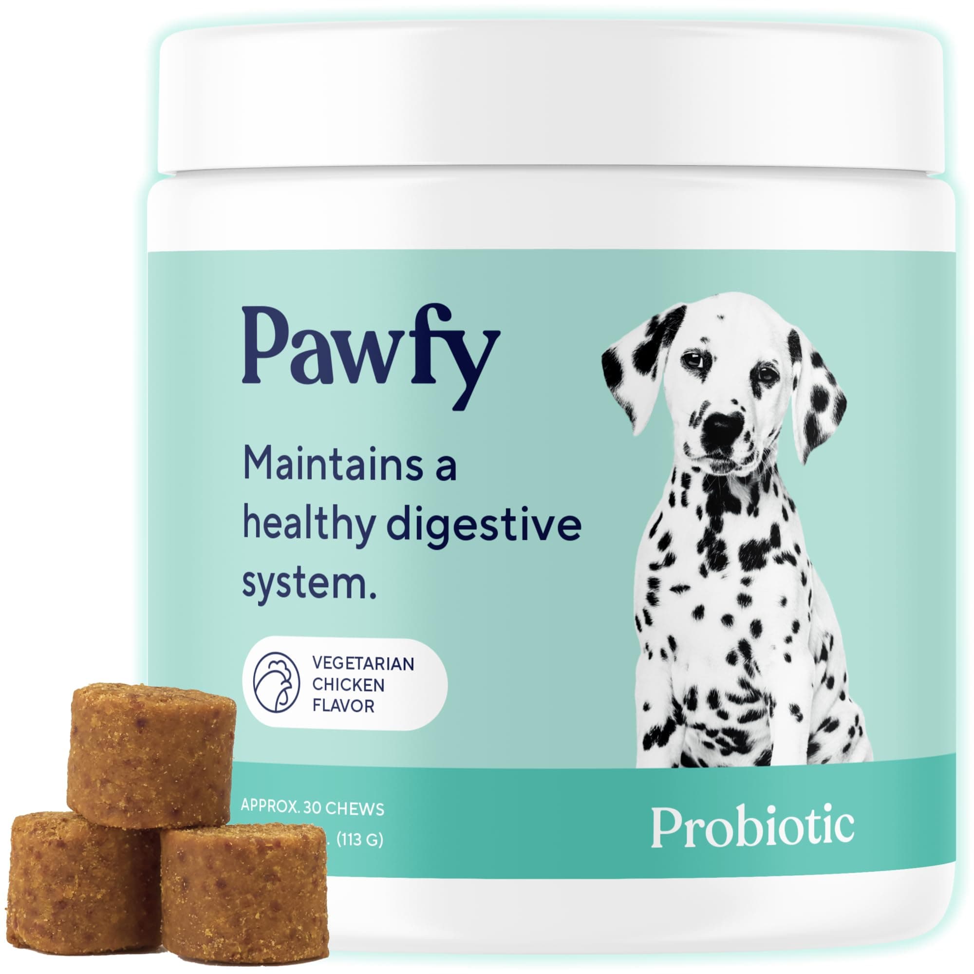 Pawfy Probiotics for Dogs | Supports Digestive Health, Diarrhea for Small, Large Dogs | Improves Gut Health | Anti Yeast Supplements | Skin Health Seasonal Allergies Support - 30 Chews (Chicken) Vegetarian Chicken