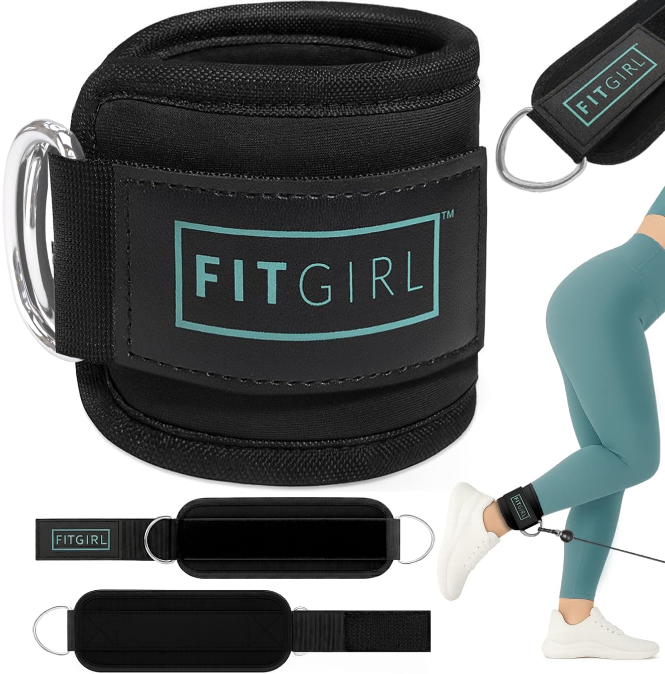 FITGIRL Ankle Strap for Cable Machine – Premium Padding and Comfort for Cable Exercise Machines, Cable Exercise Attachment for Home & Gym, Glute Workouts - Kickbacks, Leg Extensions, Hip Abductors Black Mint - Single