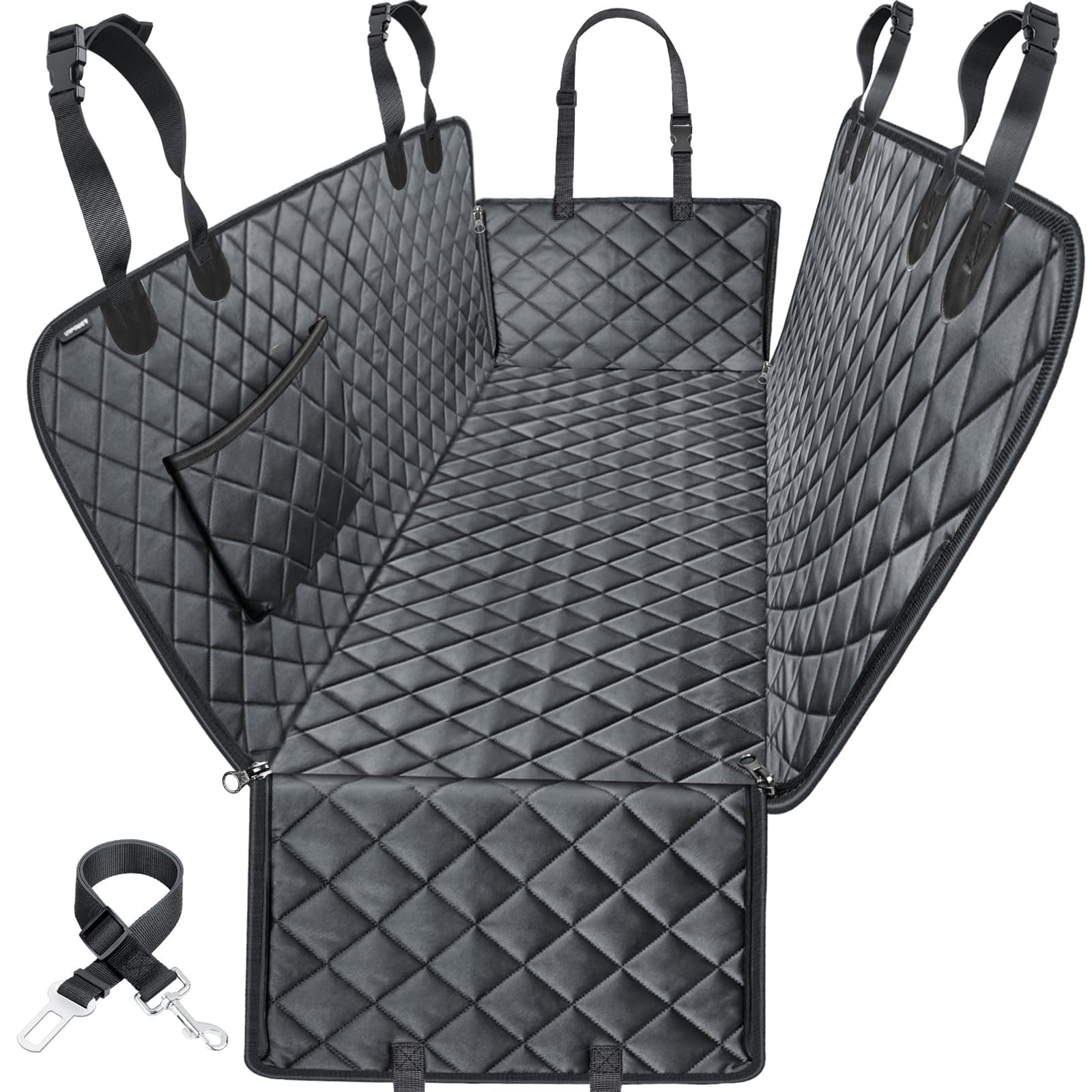 URPOWER Dog Seat Cover, 100% Waterproof Hammock 600D Heavy Duty Scratch Proof Nonslip Durable Soft Pet Back Seat Covers for Cars Trucks and SUVs All Black Standard - 54" Length