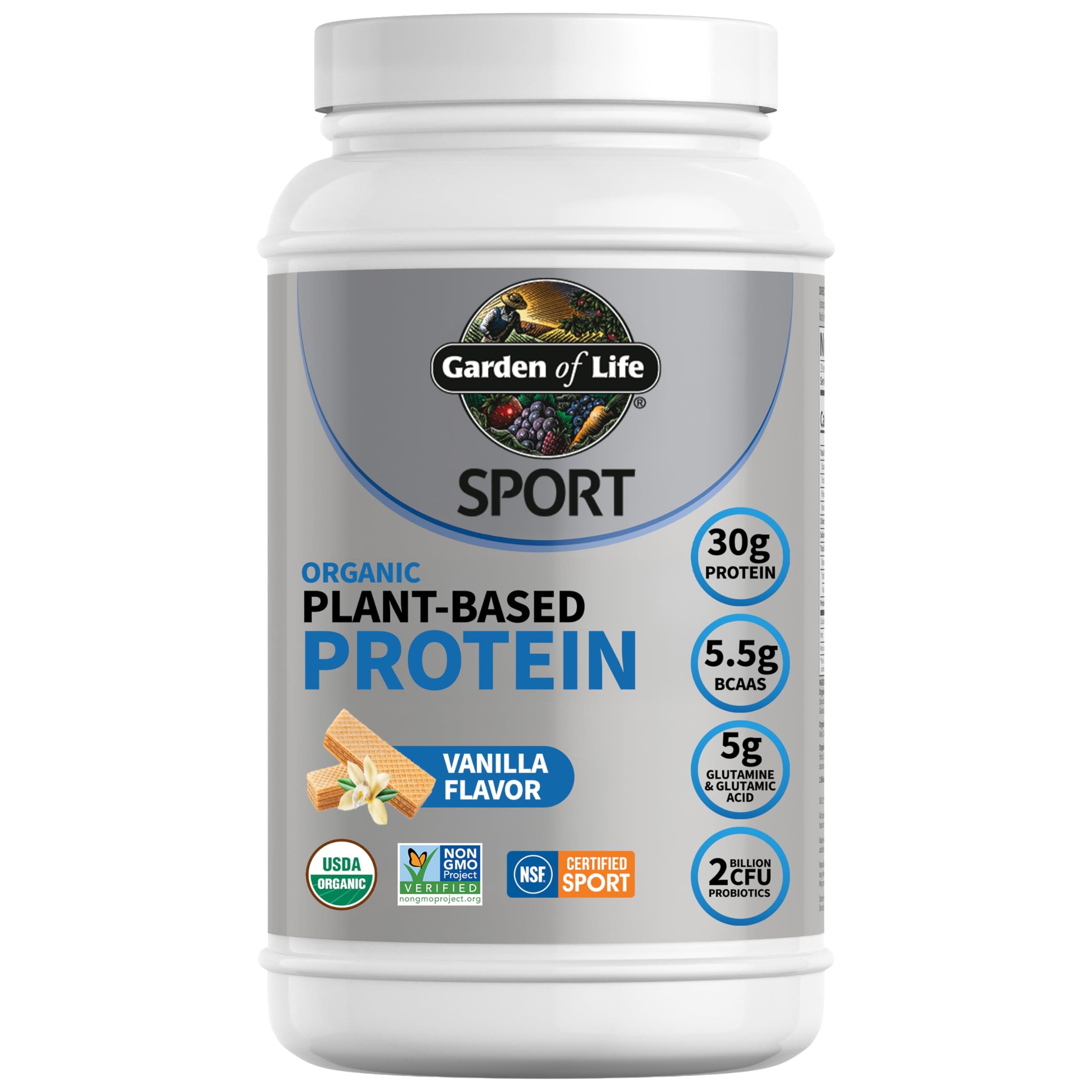 Garden of Life Organic Vegan Protein Powder with Probiotics, BCAAs, NSF Certified, Gluten Free & Sport, Non GMO, Sport Protein Powder, 19 Servings, Vanilla 1.89 Pound (Pack of 1)