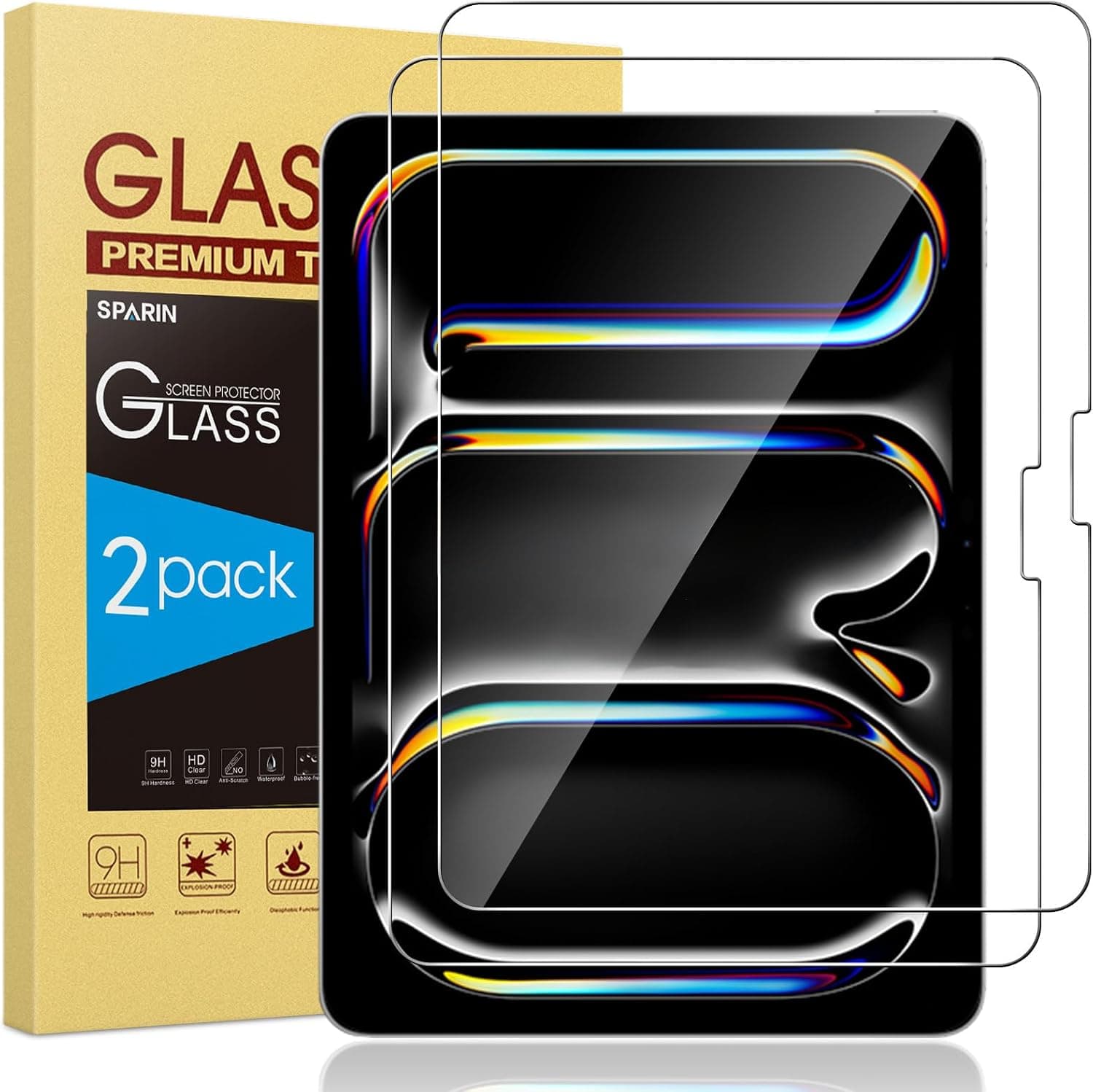 SPARIN Screen Protector for iPad Pro 13 inch M5/M4(8th/7th Generation,2025/2024), 2 Pack HD Clear 9H Tempered Glass Film with Face ID & Apple Pencil Pro Compatible, High Sensitivity Case Friendly iPad Pro 13'' M5/M4