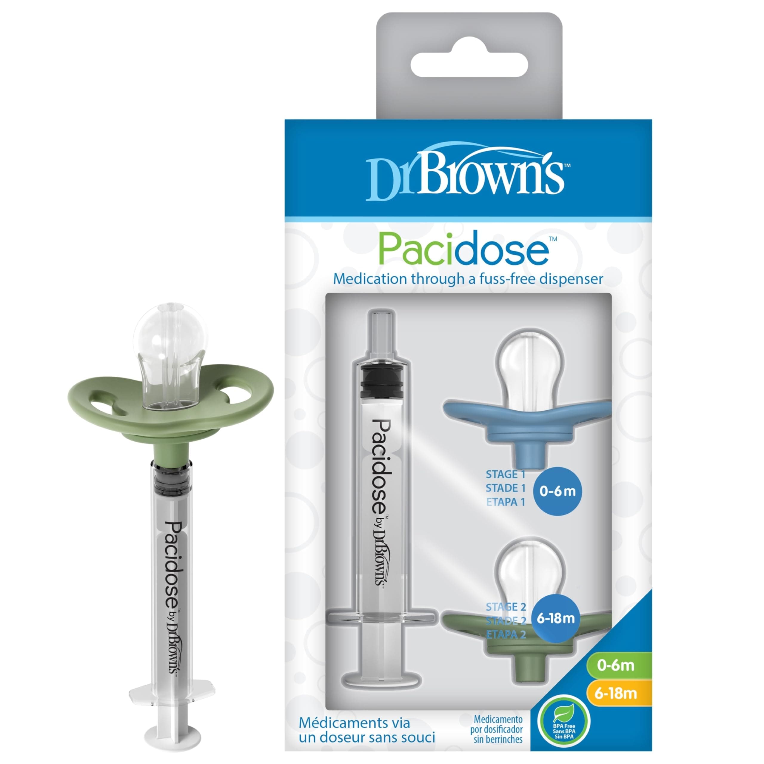 Dr. Brown's Pacidose Liquid Medicine Dispenser for Babies and Toddlers, Oral Syringe and Two Bulb Sizes, 0-6 m and 6-18 m, BPA-Free 2 Count (Pack of 1)