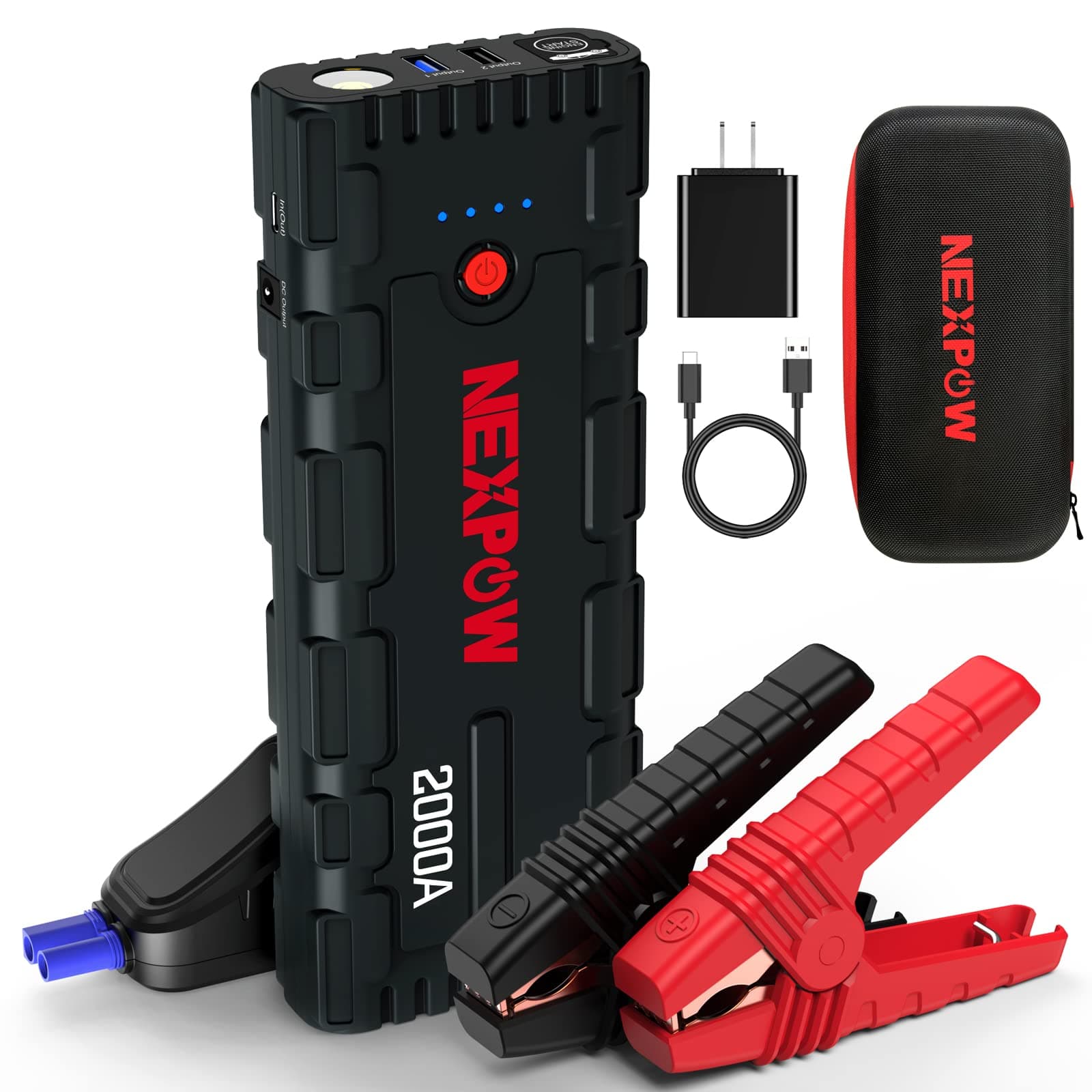 NEXPOW 2000A Battery Jumper Starter Portable, 12V Car Jump Starter, Auto Battery Booster, Lithium Jump Box with LED Light/USB Quick Charge 3.0 black