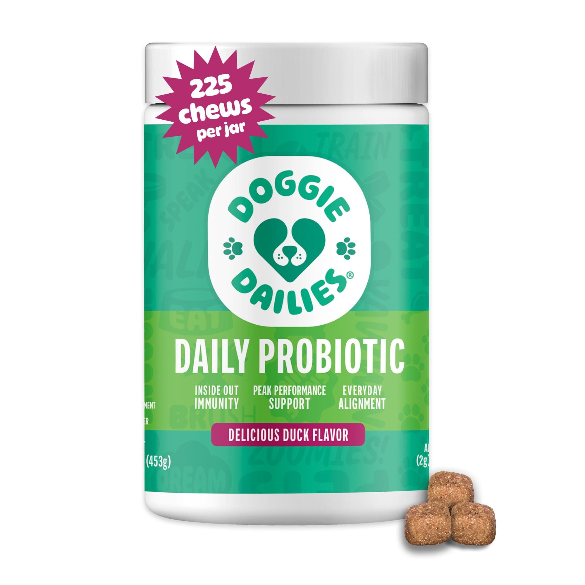 Doggie Dailies Probiotics for Dogs - Advanced Dog Probiotics with Prebiotics - Promotes Digestive Health - Supports Immune System and Overall Health (Duck) 225 Soft Chews