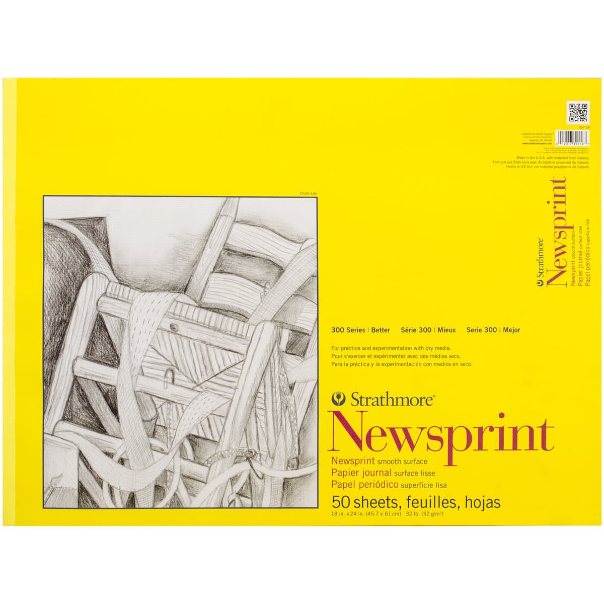 Strathmore Smooth Newsprint Paper Pad 18"X24"-50 Sheets -307018 18x24 Smooth 50 Sheets