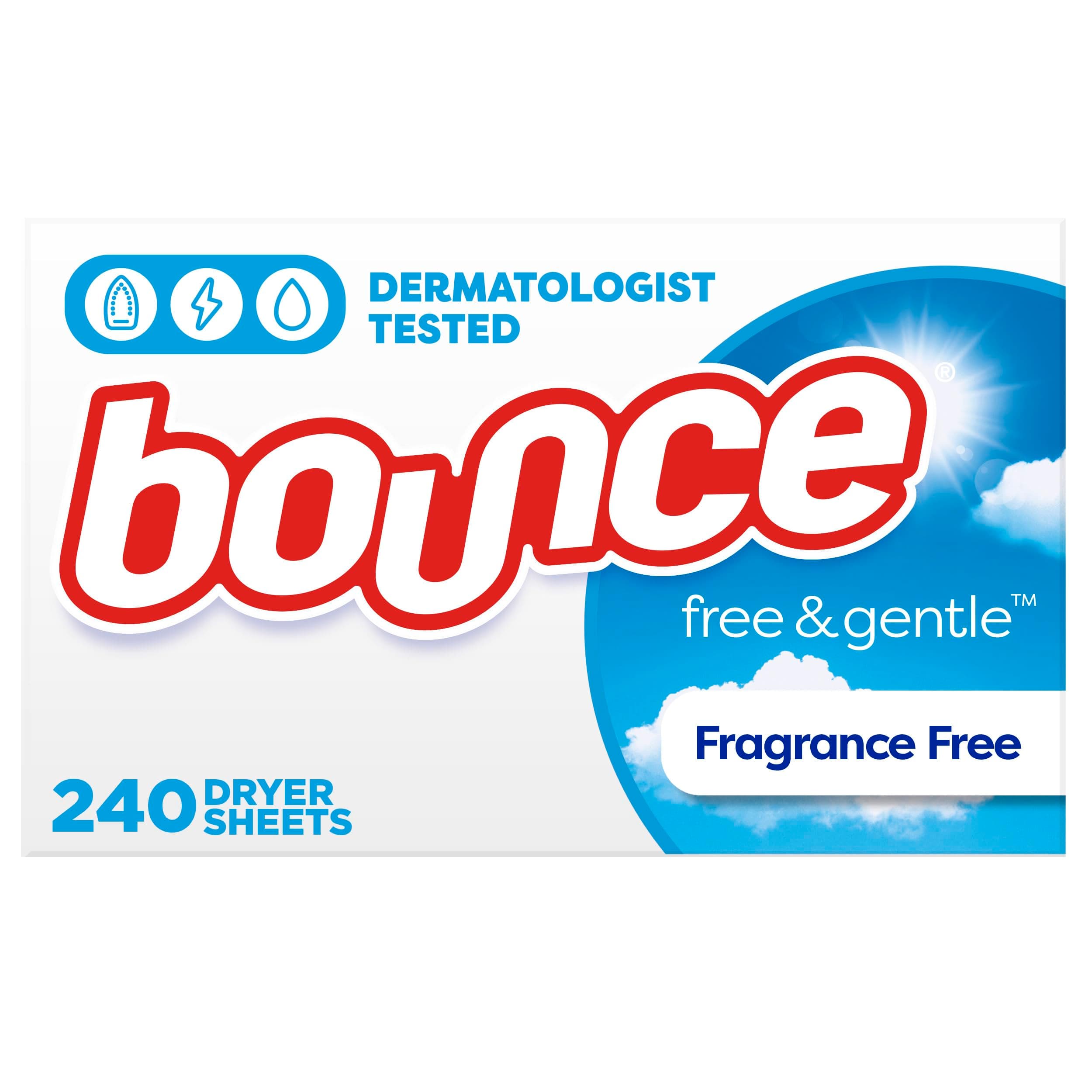 Bounce Free & Gentle Dryer Sheets, Unscented, 240 Count Unscented 240 Count (Pack of 1)