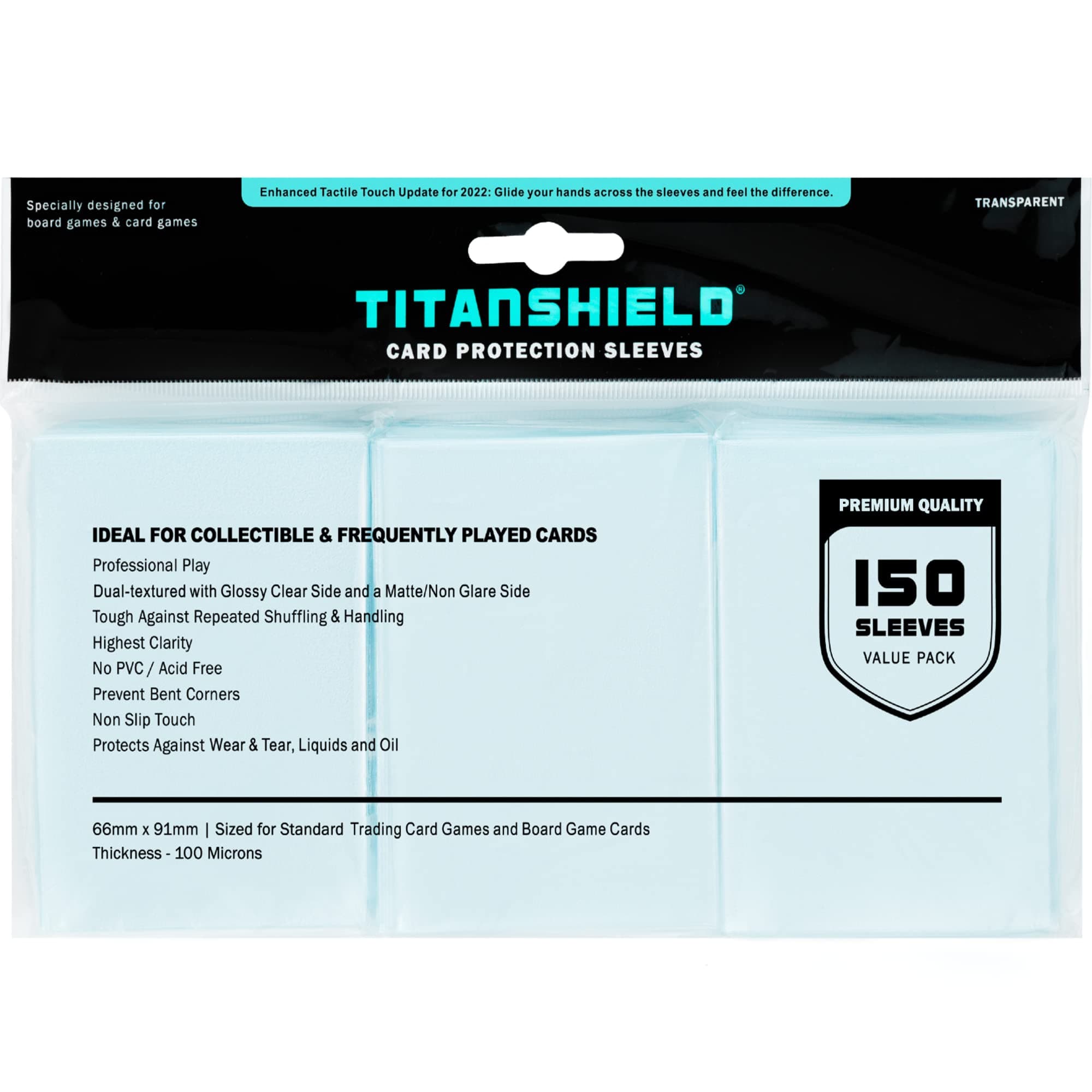 TitanShield Premium Clear Card Sleeves | Compatible with Pokemon, One Piece, Lorcana, Flesh & Blood, & Magic The Gathering MTG | (150 Sleeves - Standard) Single Pack Standard Edition
