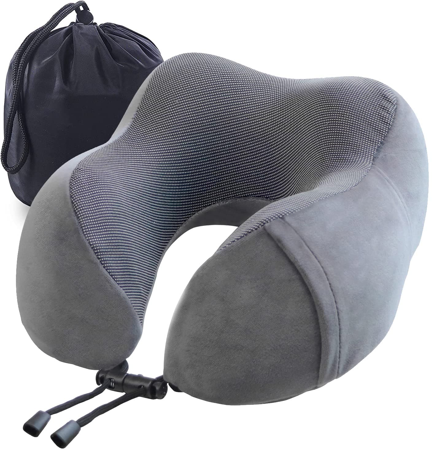 Travel Pillow, Best Memory Foam Neck Pillow and Head Support Soft Pillow with Side Storage Bags, for Sleep Rest, Airplane, Car, Family and Travel Use (Dark Grey)