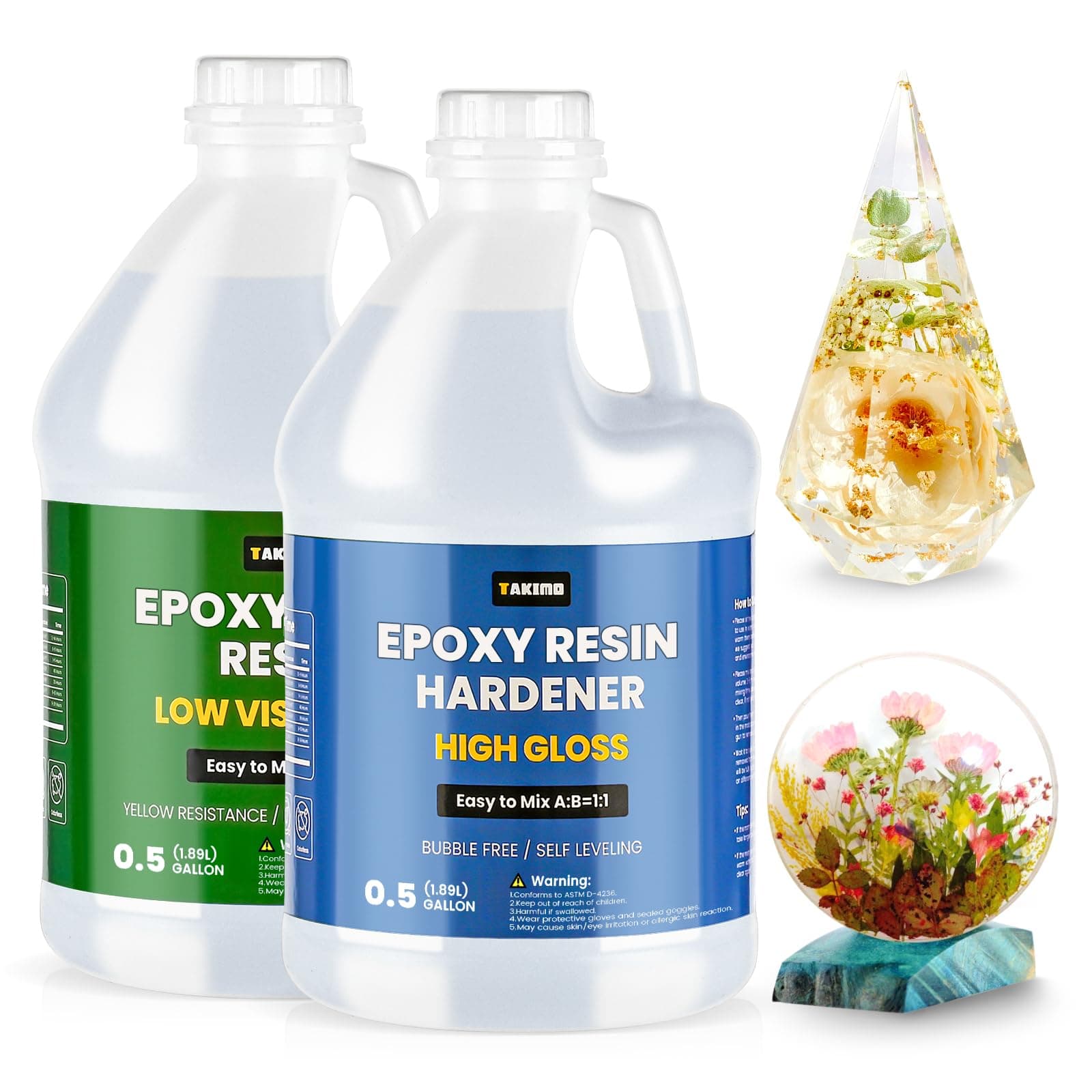 TAKIMO 1 Gallon Crystal Clear Resin Kit,No Bubble & Not Yellowing Epoxy Resin for Coating, Casting, Table Top,DIY, Bar Top, River Tables, Resin Art, Wood with High Gloss Finish 1 Gallon Not Yellowing Epoxy Kit