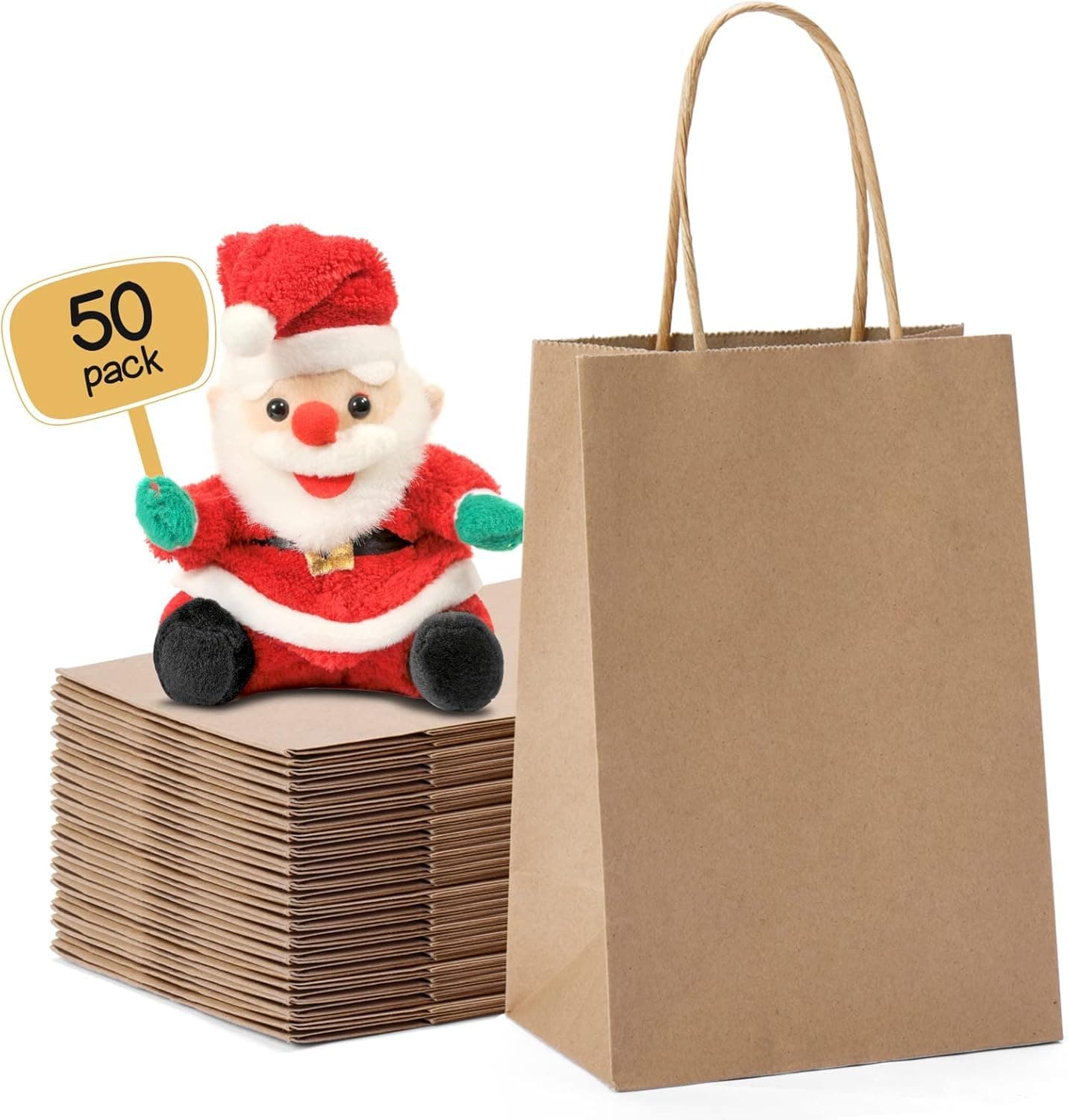 METRONIC Paper Gift Bags 5.25x3.75x8 50Pcs, Christmas Gift Wrap Bags with Handles, Brown Kraft Paper Bag for Small Business, Bulk Party Favors Bag for Birthday, Shopping, Retail, Made in USA Brown 5.25x3.75x8 Inch (Pack of 50)