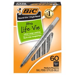 BIC Round Stic Xtra Life Ballpoint Pen, Ultra Long Lasting and Consistent Ink Flow, 60-Count in Black Ink Black 60 Count (Pack of 1)