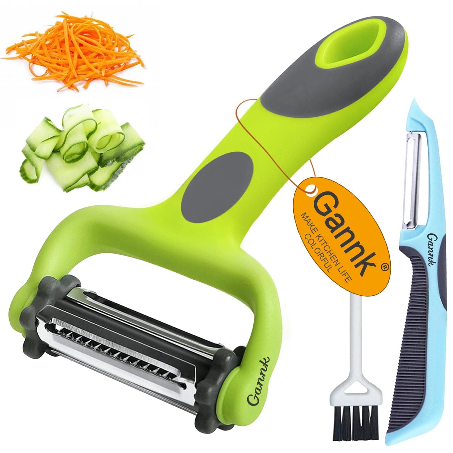 GANNK Potato Apple Vegetable Peelers for Kitchen, I and Y Peelers for Fruit Veggie Potatoes Carrot Cucumber, 3 in 1 Blade Spin Design With Julienne Function Colorful