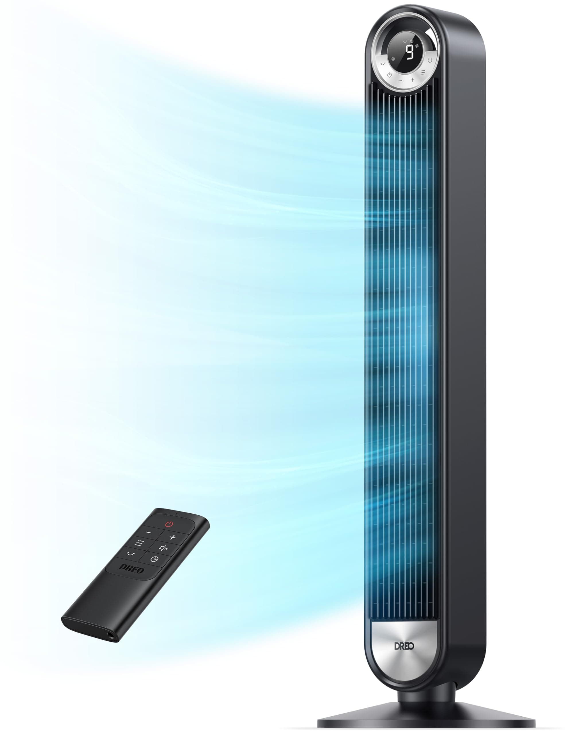 Dreo Tower Fan for Bedroom, Upgraded DC 9 Speeds 25dB Ultra-Quiet Floor Fan, 90° Oscillating Fans with 28ft/s Velocity, 12H Timer, Standing Fan, Bladeless Fan Powerful for Home Office Room Black Standard