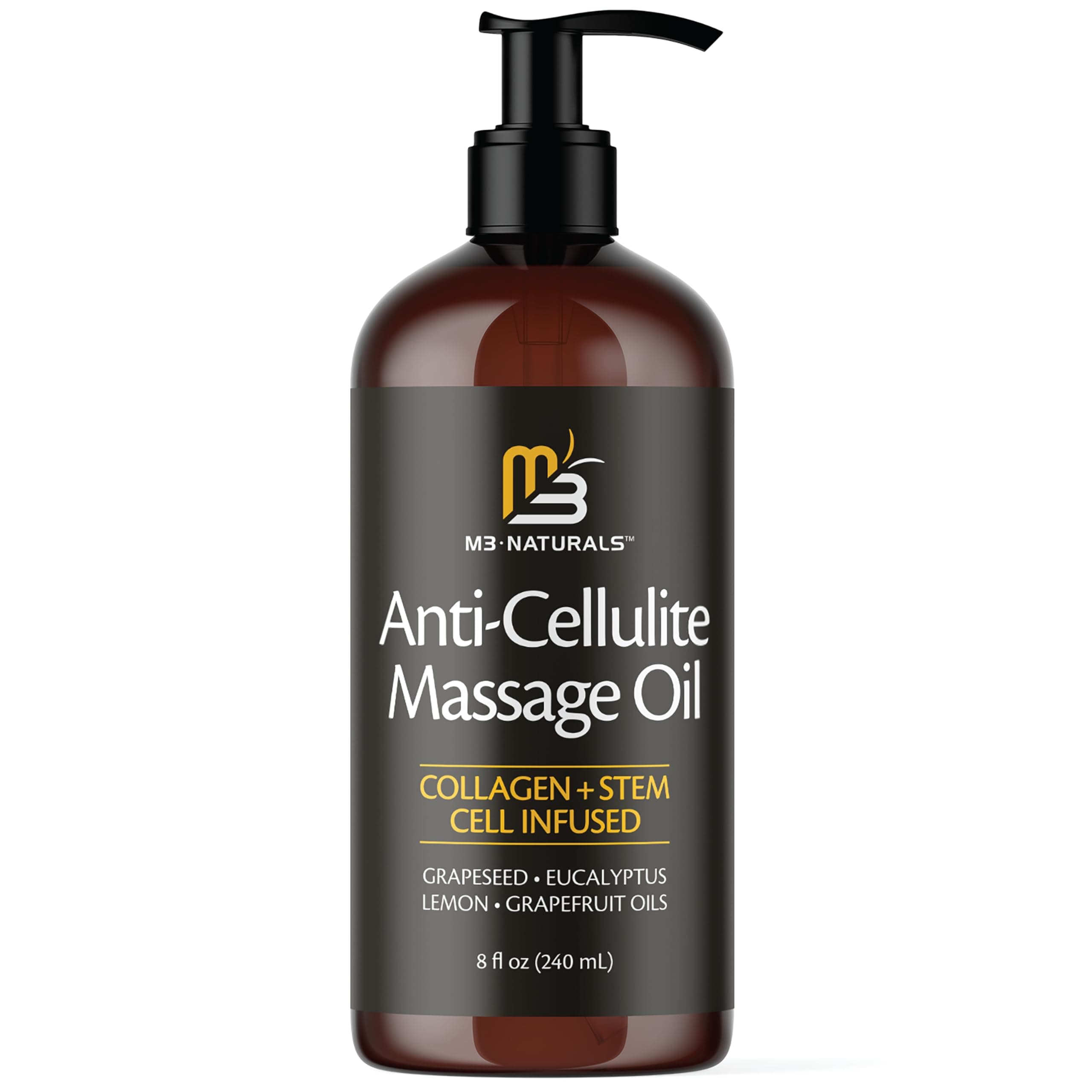 Firming Body Massage Oil with Collagen & Stem Cell – Helps Smooth The Appearance of Cellulite & Improve Skin Texture – Refreshing Aromatherapy Body Oil for Legs & Full Body – 8 Fl Oz by M3 Naturals Anti-Cellulite Oil (Pack of 1)