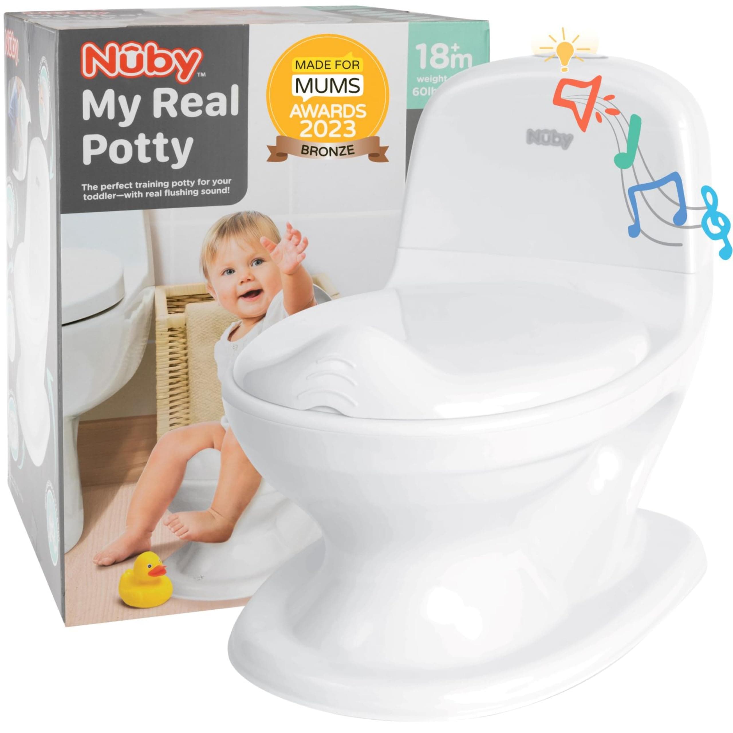 Nuby My Real Potty Training Toilet with Life-Like Flush Button and Sound - 18+ Months - White White Potty