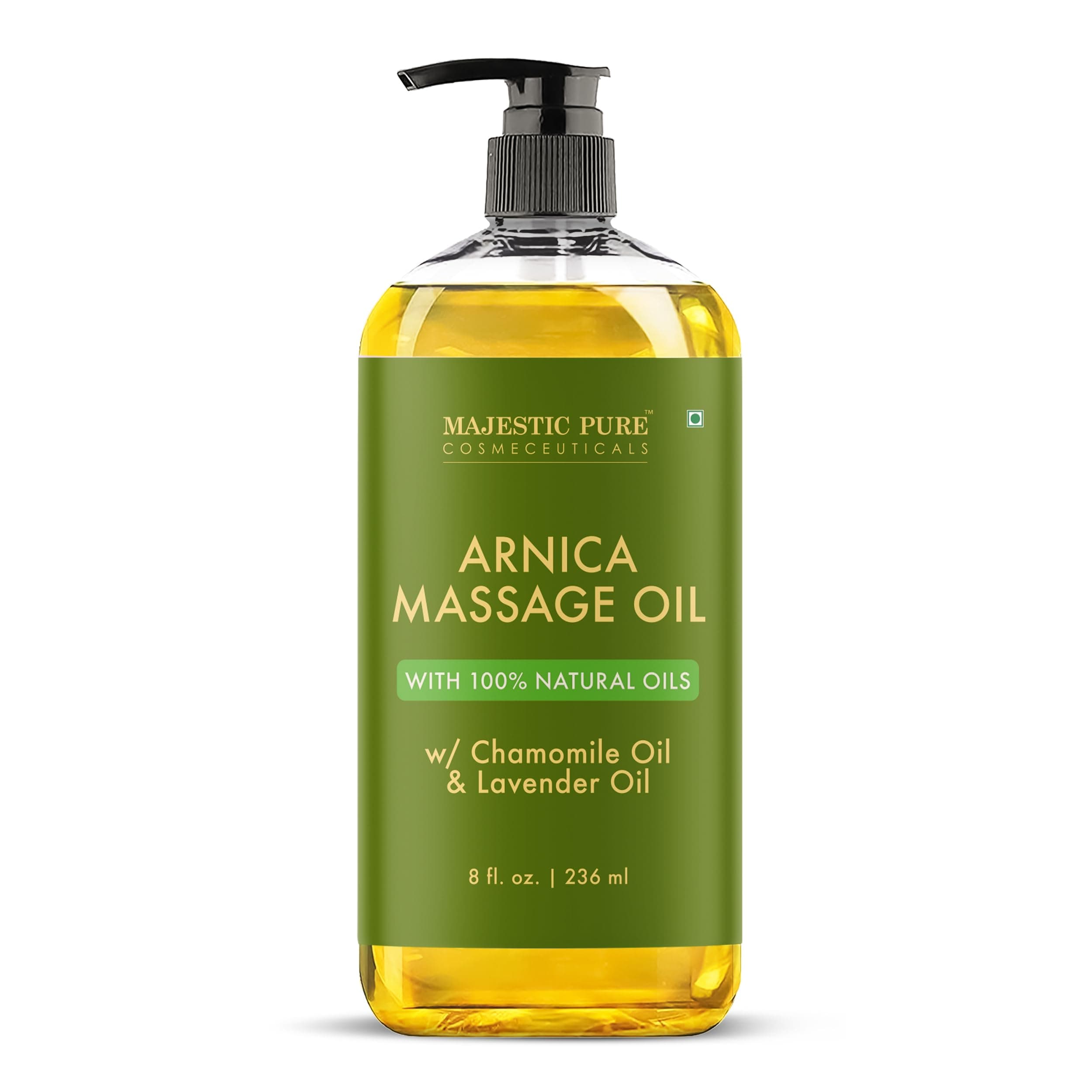 MAJESTIC PURE Arnica Massage Oil for Massage Therapy - Refreshing, and Relaxing - Natural Oils with Lavender & Chamomile Essential Oils - for All Skin Types - Men and Women - 8 fl oz Arnica Sore Muscle Massage Oil 8 Fl Oz (Pack of 1)