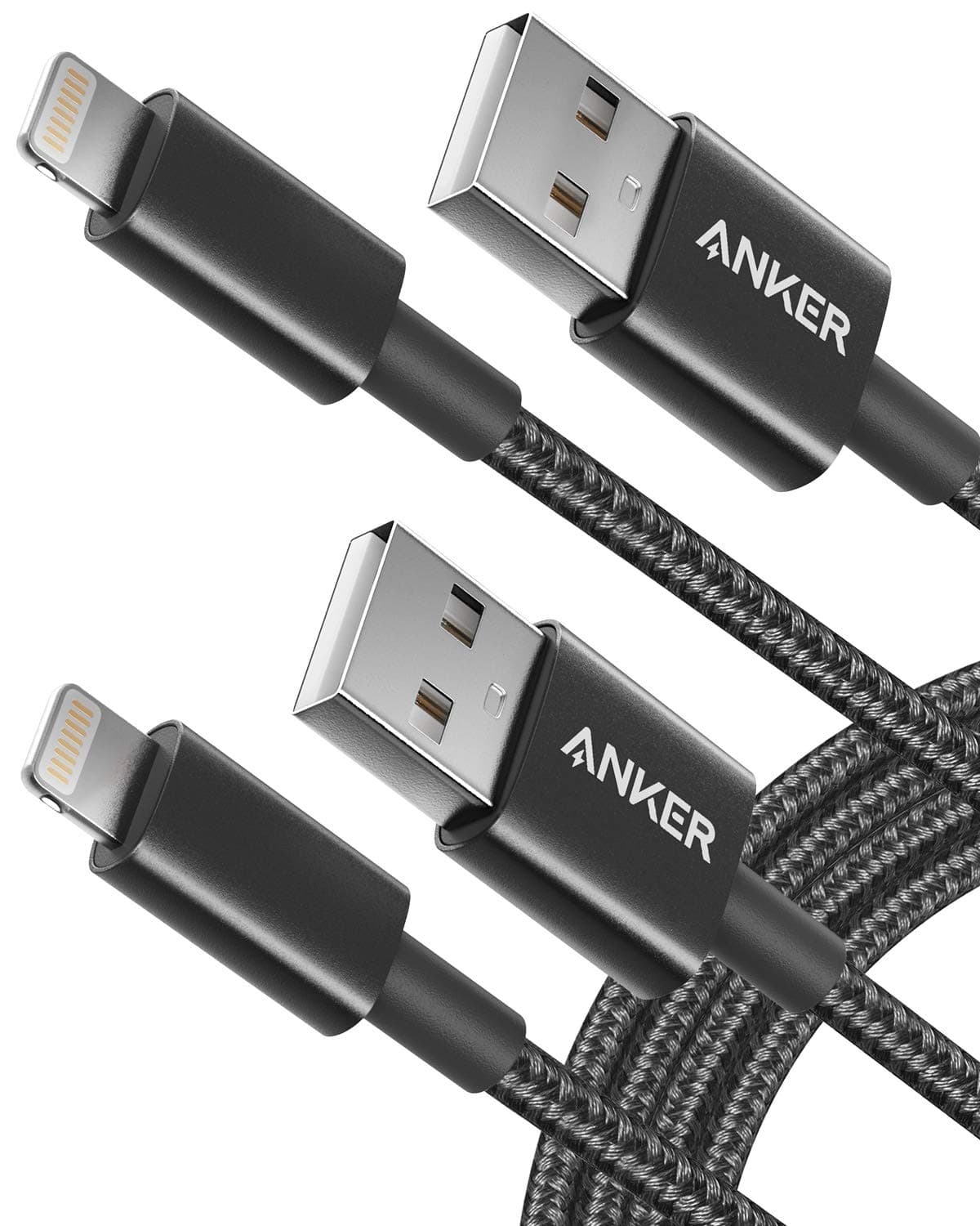 Anker 6 ft Premium Double-Braided Nylon Lightning Cable, Apple MFi Certified for iPhone Chargers, iPhone X/8/8 Plus/7/7 Plus/6/6 Plus/5s, iPad, iPad mini, and More (Black) 6FT*2 Black 2