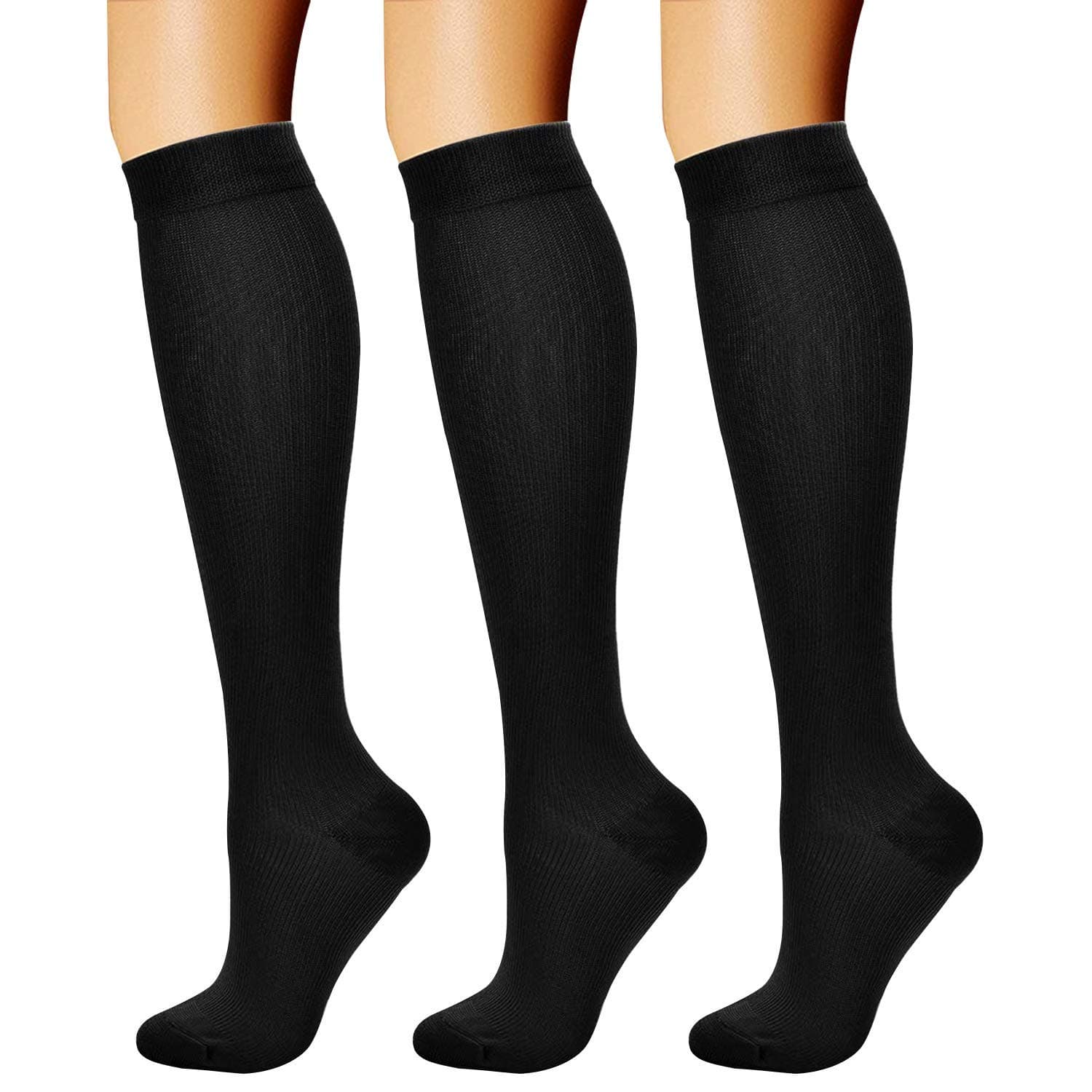 CHARMKING Compression Socks for Women & Men Circulation (3 Pairs) 15-20 mmHg is Best Support for Athletic Running Cycling Large-X-Large 01 Balck/Black/Black