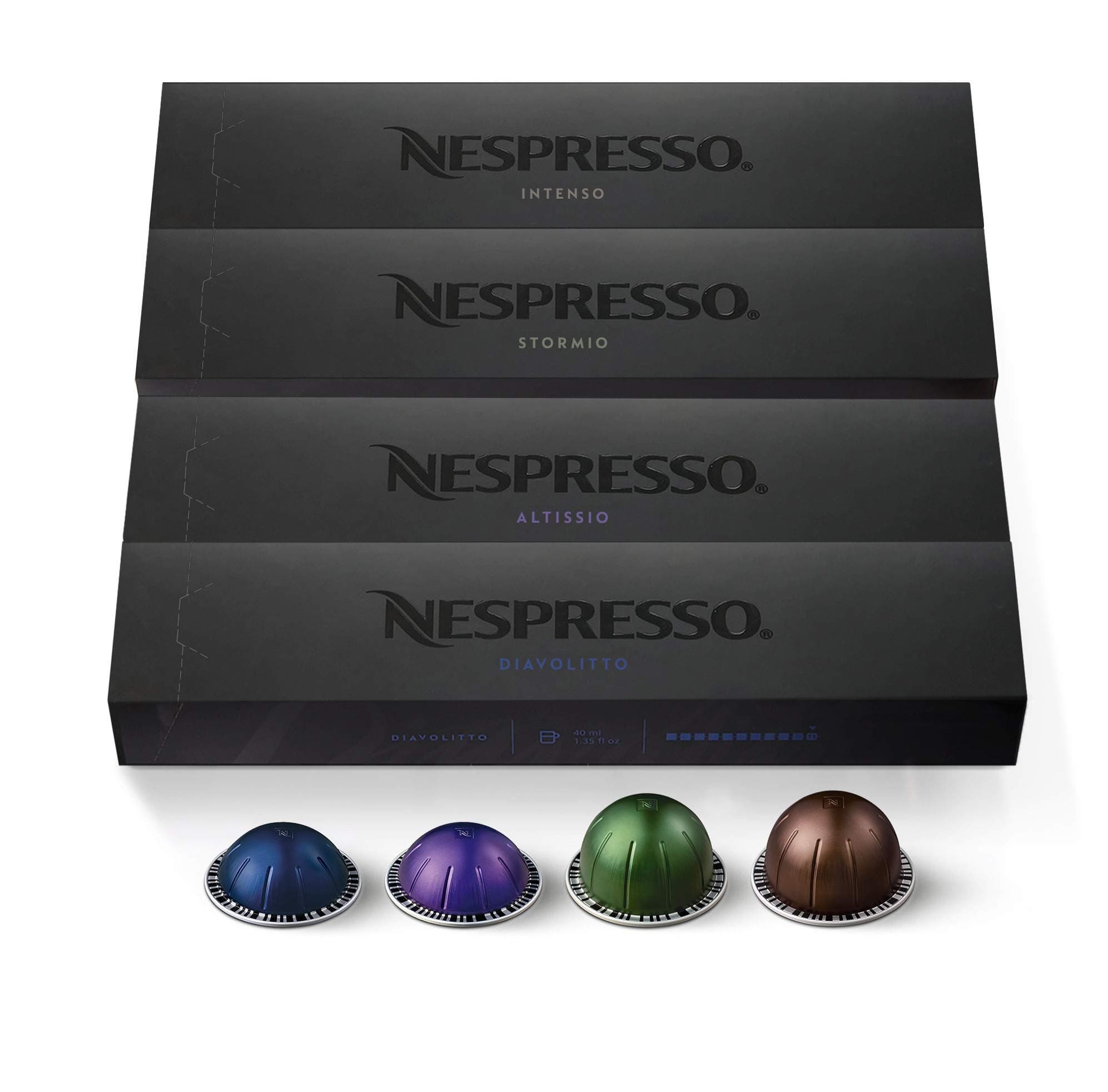 Nespresso Capsules Vertuo, Dark Assortment Variety Pack, Dark Roast Coffee & Espresso, 40-Count Coffee & Espresso Pods, Brews 7.8 oz. and 1.35oz. Dark Assortment Variety Pack 40 Count (Pack of 1)