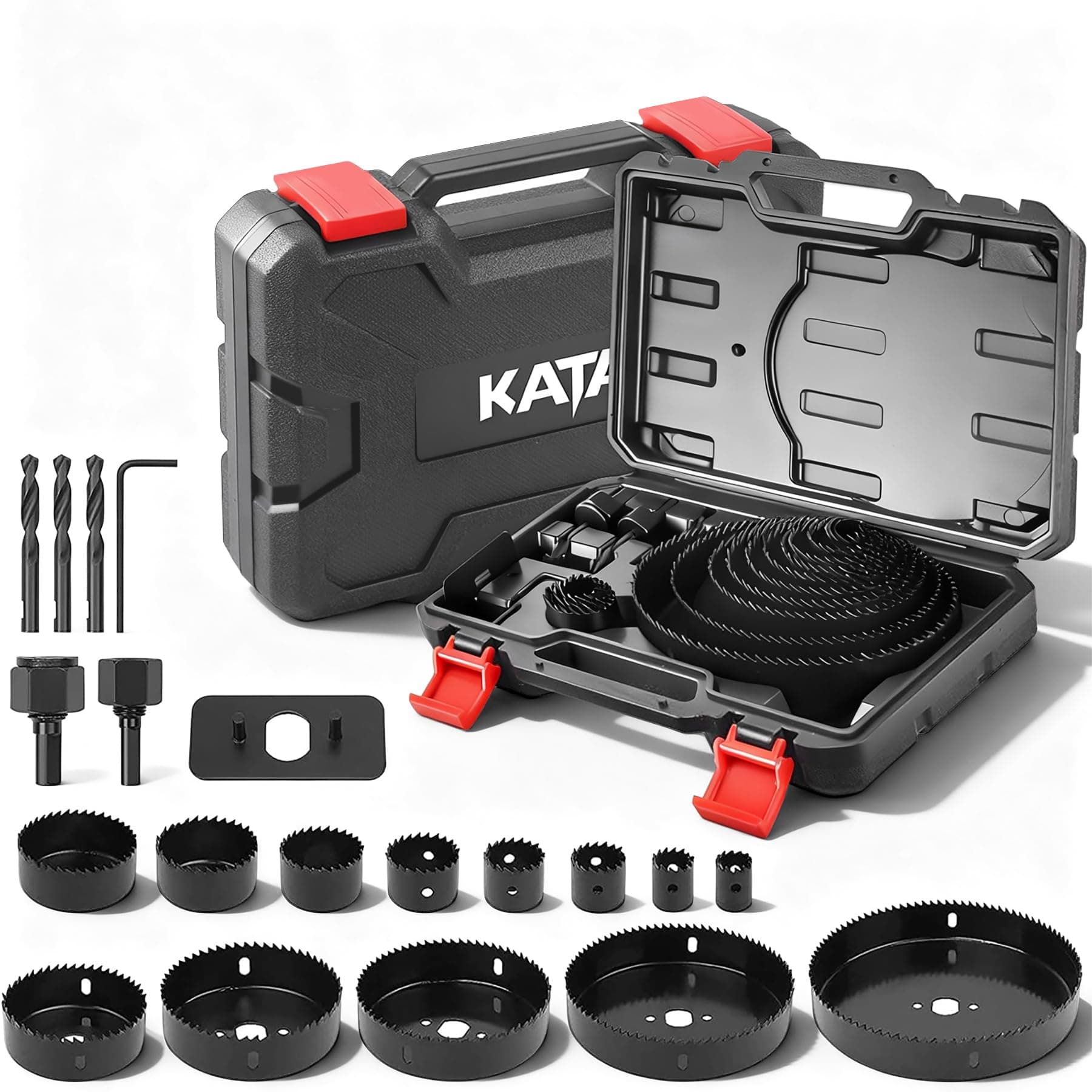 KATA 20PCS Hole Saw Kit, Hole Saw Set with 3/4"-6"(19-152mm) Saw Blades, Hole Saws Drill Bits Hole Cutter Kits with Storage Case, Holesaw Cutting for Soft Wood, Plywood, Drywall, PVC Black