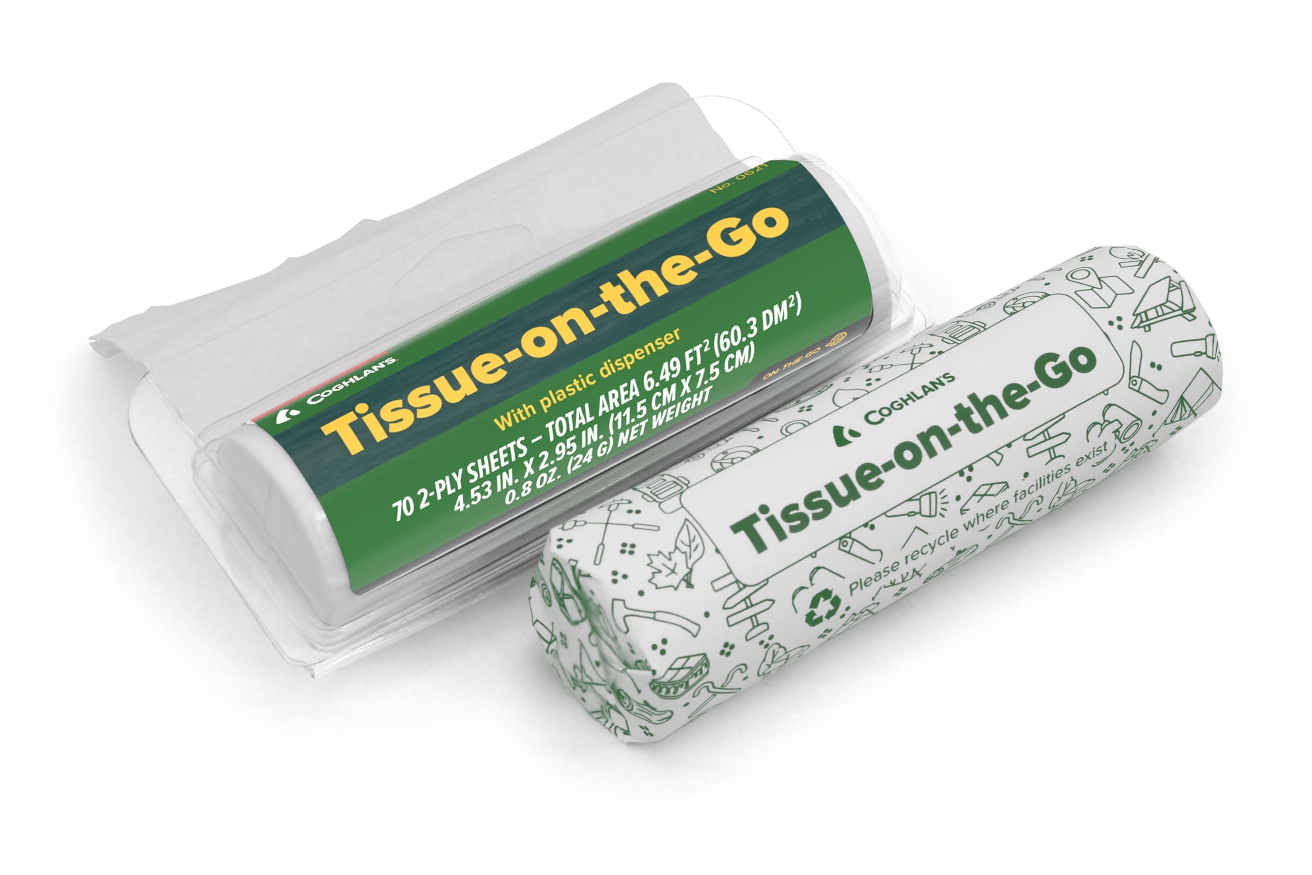 Coghlan's Tissue on The Go - Compact Travel Pack with Dispenser for Camping, Hiking, Backpacking, and Outdoor Adventures, Portable and Convenient Tissue Essentials, 2-Pack