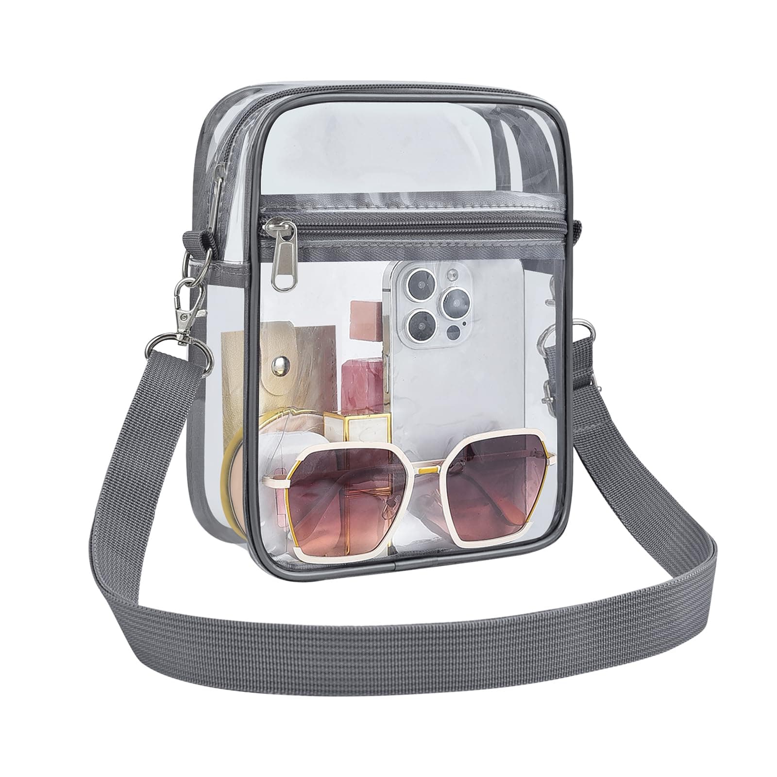 USPECLARE Clear Purse Stadium Transparent Messenger Bag Stadium Approved for Men and Women Clear CrossBody Bag Grey Small