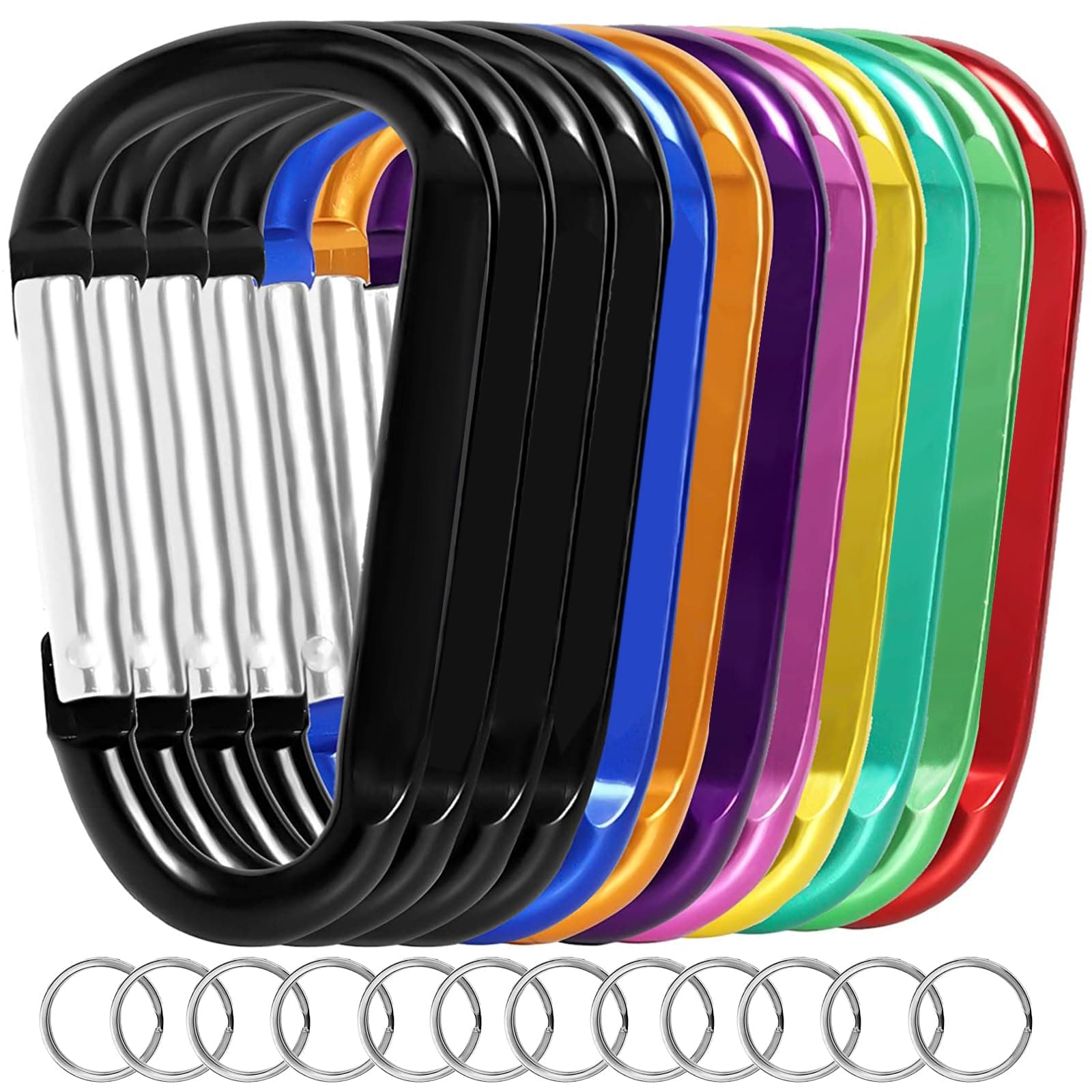 12PCS Carabiner Keychain Clip - 3" Aluminum Caribeener Key Clip,D Ring Shape Nonlocking Carabeaner Hook Buckle,Multi-Function Spring Snap Key Clips Tool for Home,Camping,Hiking,Traveling,Backpack multicolor