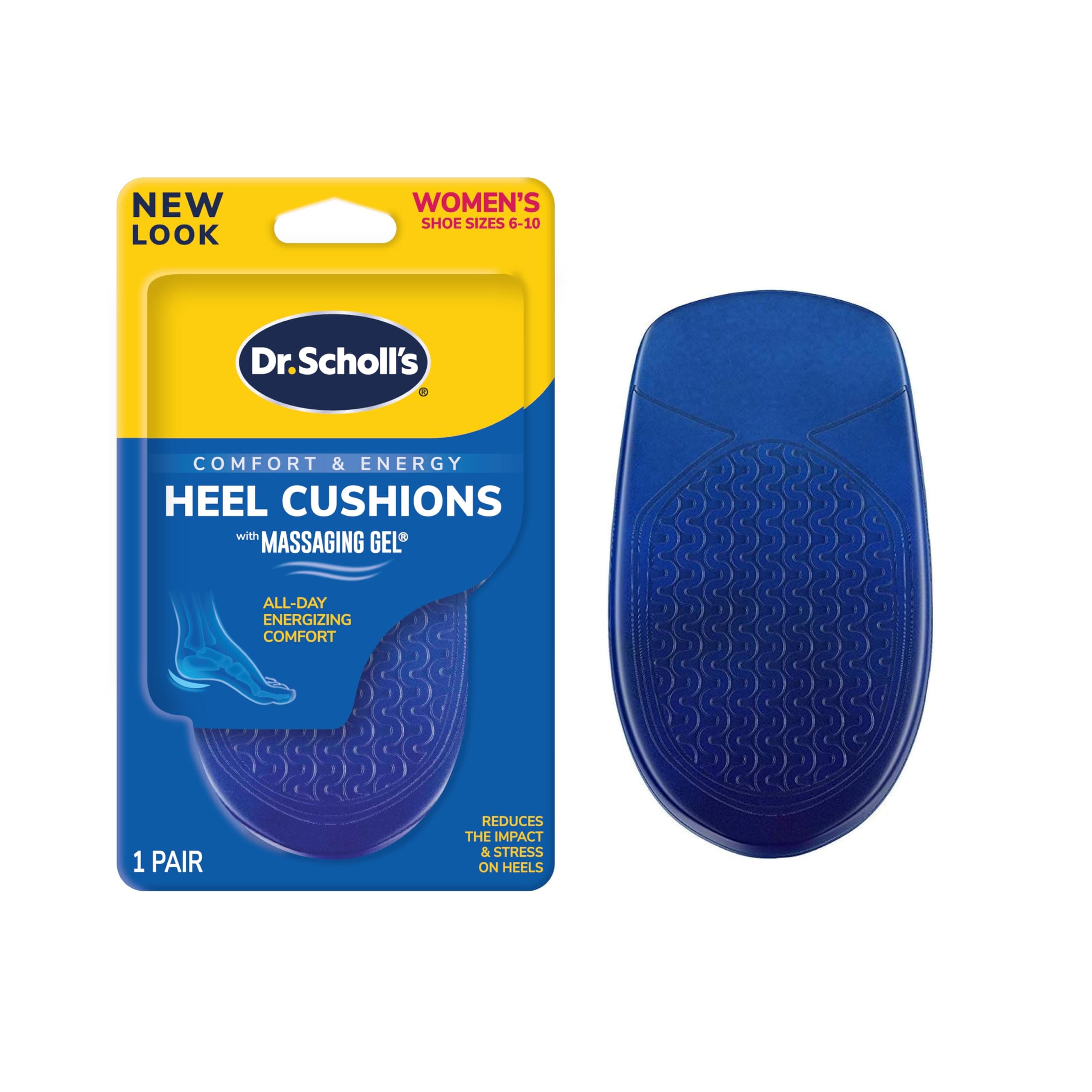 Dr. Scholl's Heel Cushions with Massaging Gel Advanced // All-Day Shock Absorption and Cushioning to Relieve Heel Discomfort 1 Count (Pack of 1) Women 6-10