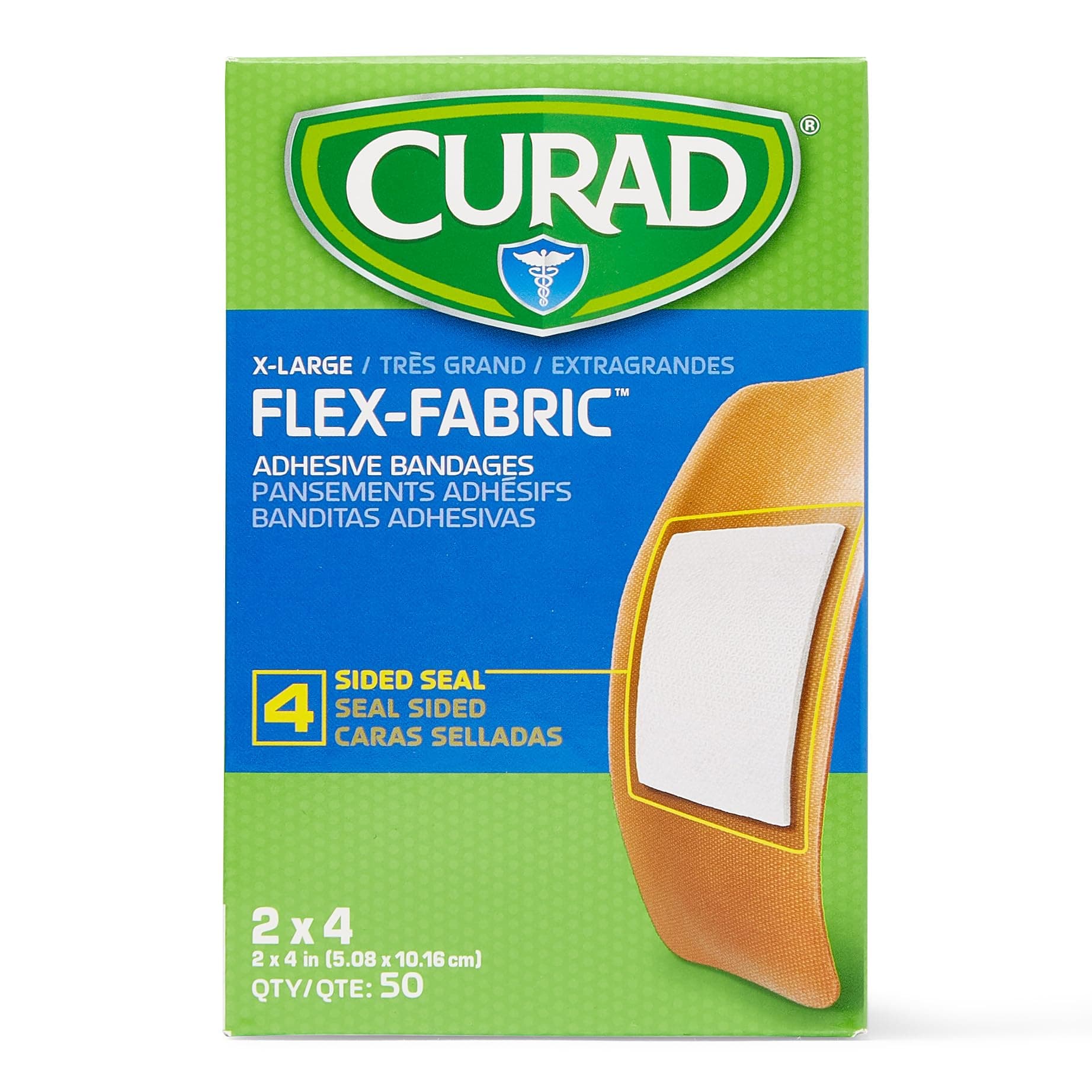 CURAD Flex-Fabric Adhesive Bandages, X-Large 2x4, 50 Count 2"x4"