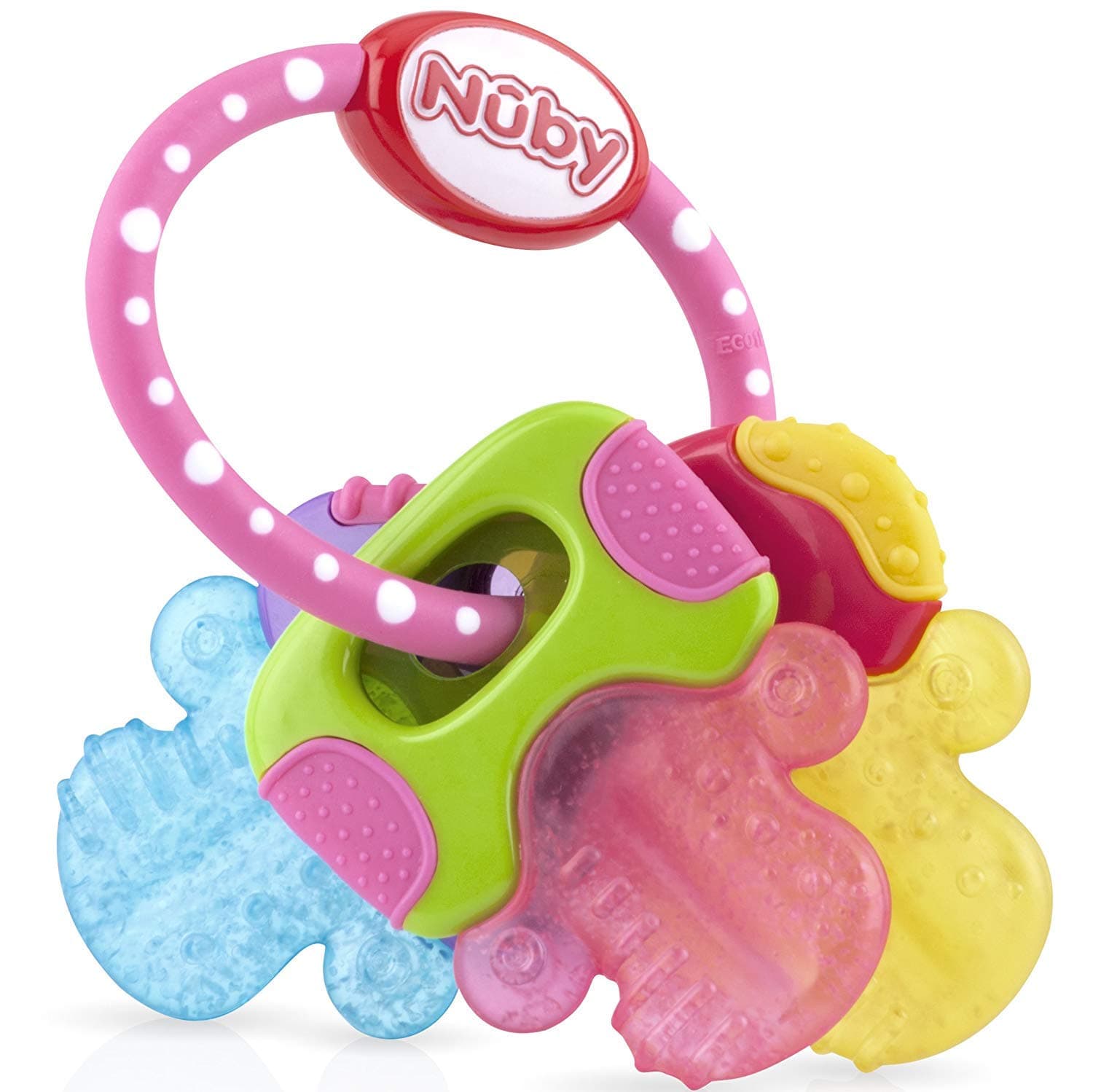 Nuby Ice Gel Teether Keys - Silicone Soothing Baby Teether Toys for Infants - Gentle for Sore Gums Colorful and Fun Toys - Safe and Durable Infant Baby Teething Toy - Pink Pink 1 Count (Pack of 1)