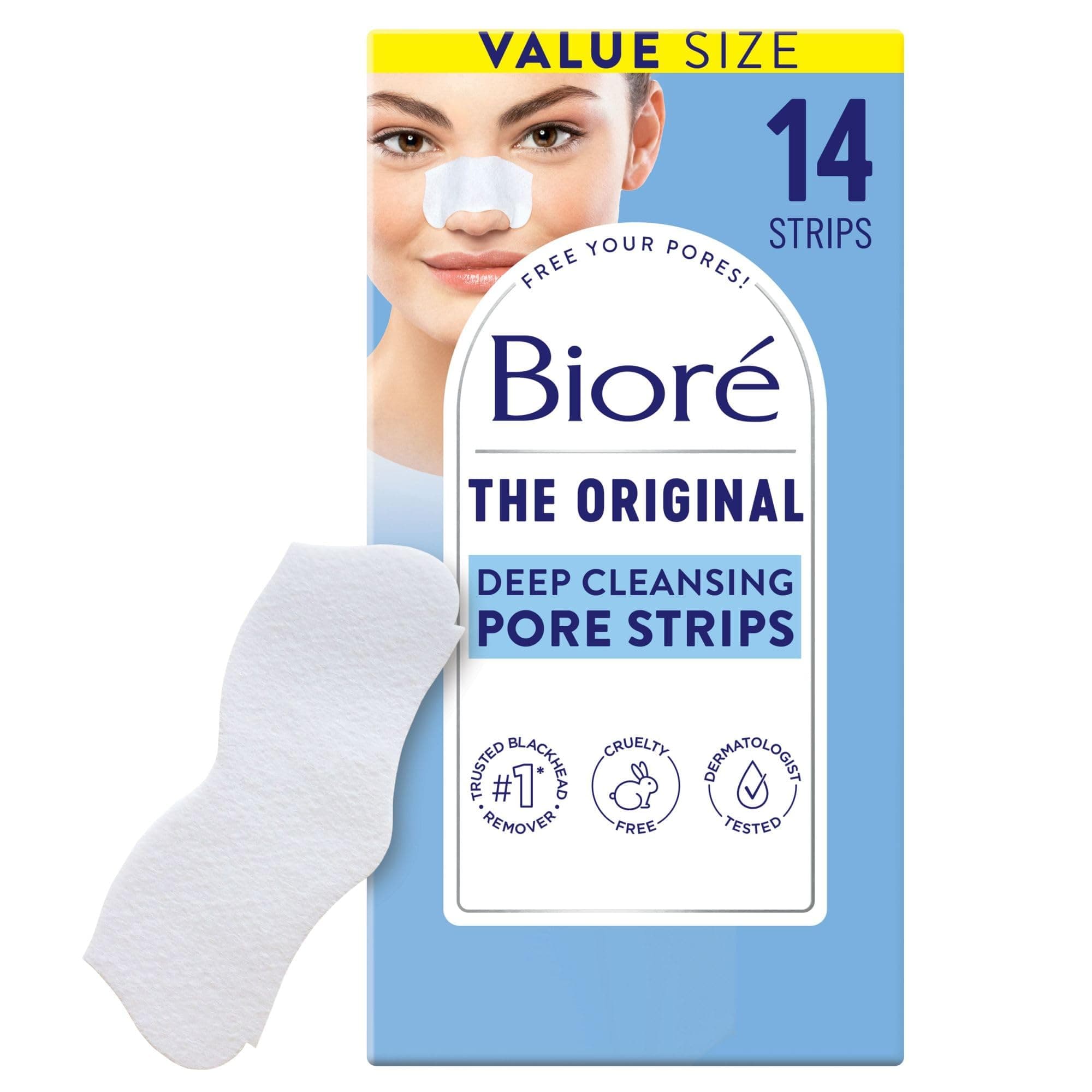 Bioré Original Blackhead Remover Strips, Deep Cleansing Nose Strips With Instant Pore Unclogging, Features C-Bond Technology, Oil-Free, Non-Comedogenic Use, 14 Count 14 Count (Pack of 1) Original Deep Cleansing Pore Strips