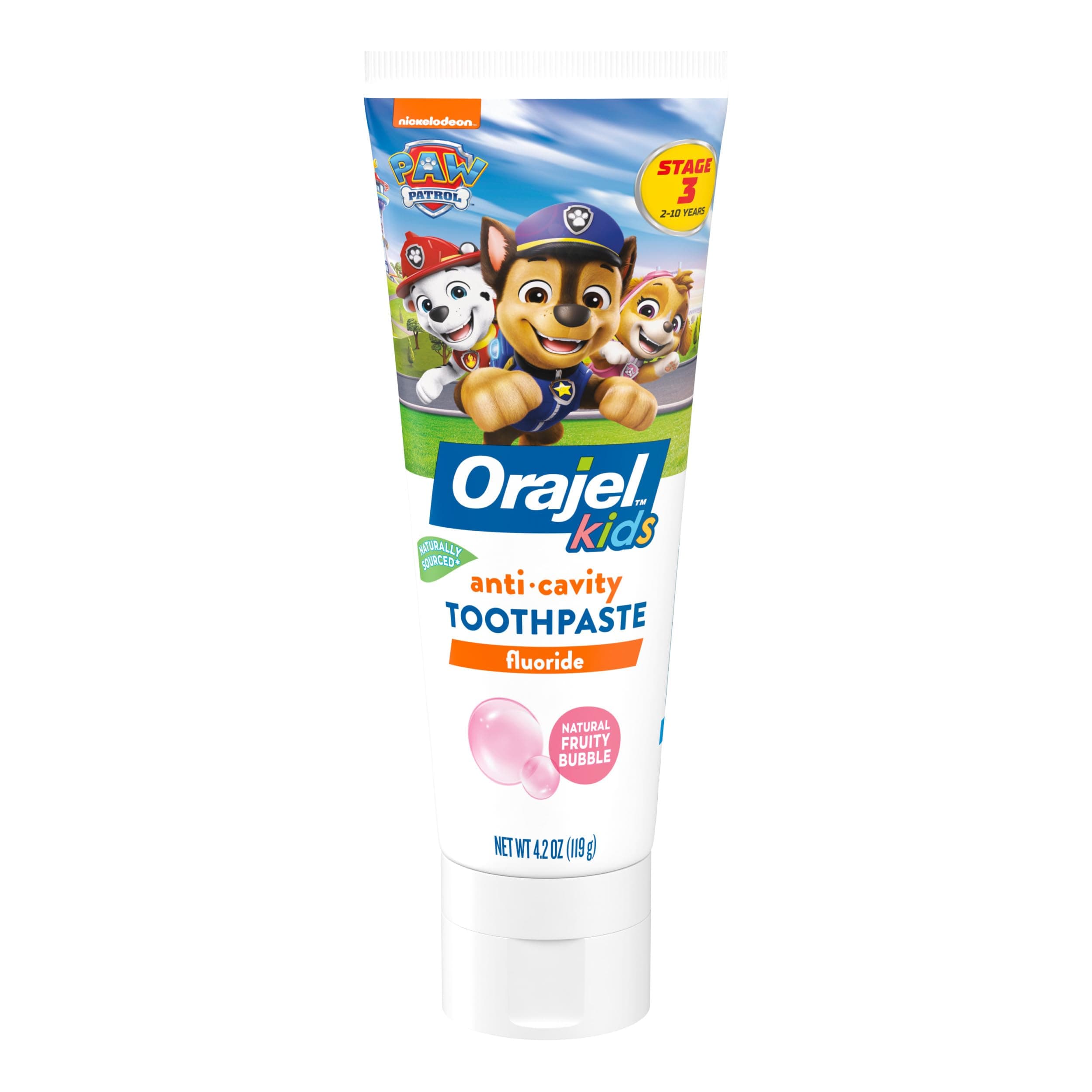 Orajel Kids Paw Patrol Anti-Cavity Fluoride Toothpaste, Natural Fruity Bubble Flavor, 4.2oz Tube Natural Fruity Bubble 4.2 Ounce (Pack of 1)