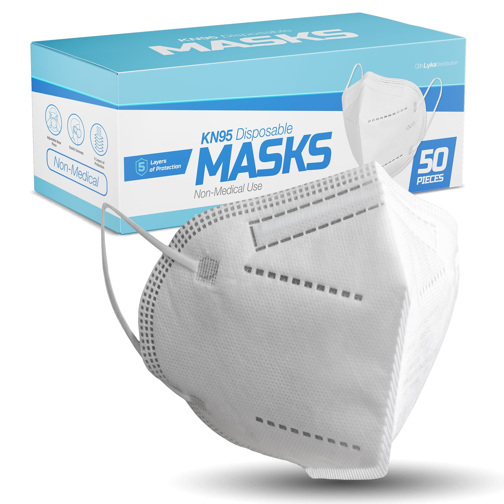 Lyka KN95 Face Masks 50 Pack – 5-Ply Disposable Masks for Dust, Work, Sanding, Painting, Allergies, Lawn & Cleaning White