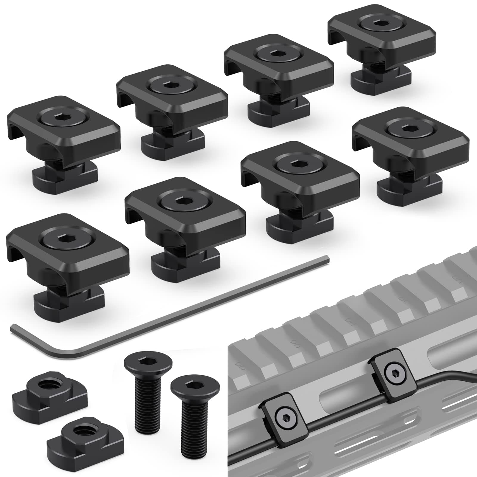 CGM909 Pressure Switch Cable Guides Compatible with M-LOK System, Flashlight Laser Wire Management Clips 8 Pack - Black (Black)
